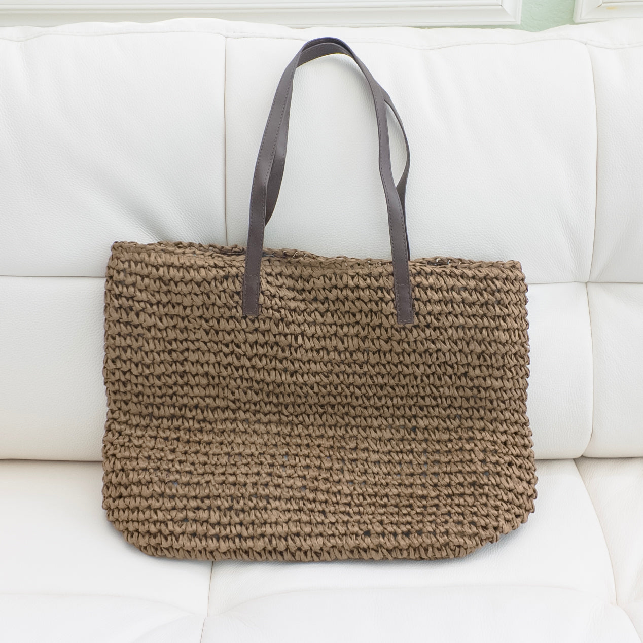 Large Straw Woven Summer Tote Bag