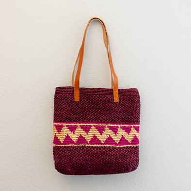 Elena Handbags Women's Magenta Raffia Tote with Genuine Leather Straps