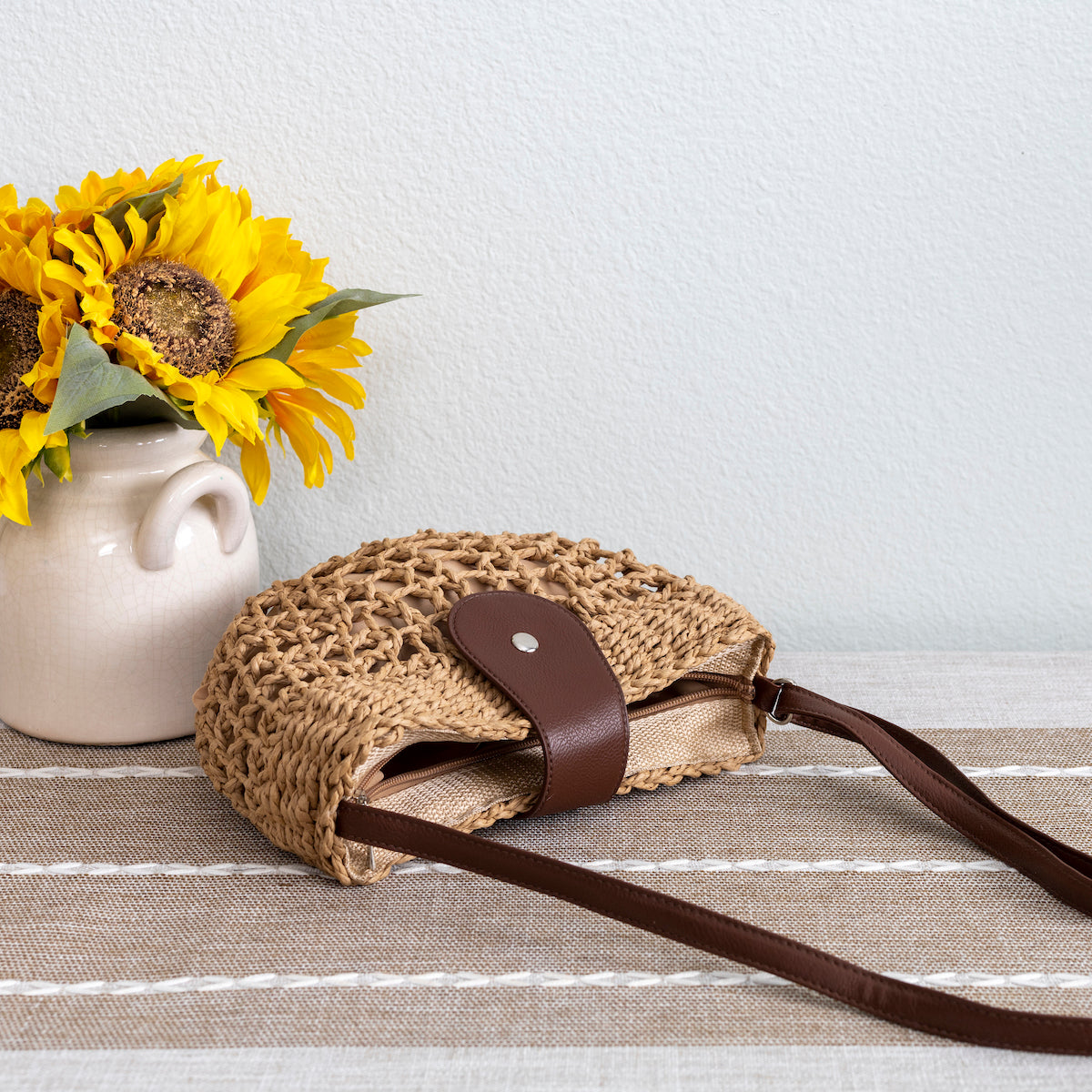 Elena Handbags Summer Straw Half Moon Shoulder Bag