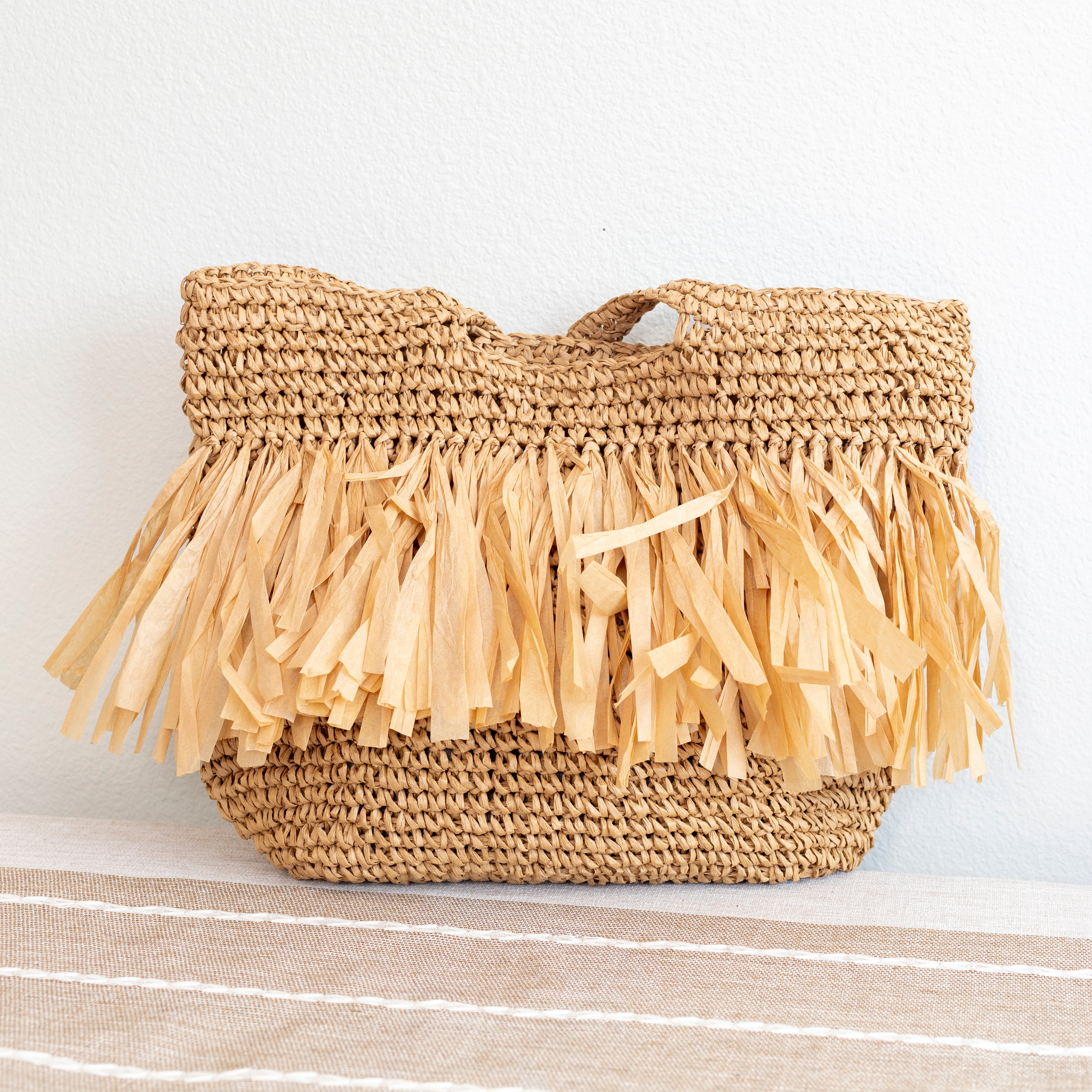 Elena Handbags Large Straw Tote Bag with Tassels