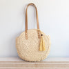 Elena Handbags Straw Woven Round Tote with Leather Strap and Tassel