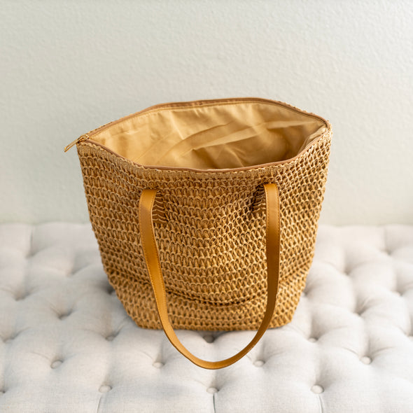 Elena Handbags Straw Woven Tote Minimalist Summer Shoulder Bag
