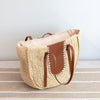 Elena Handbags Large Straw Woven Round Tote with Brown Leather Accents - Perfect Beach Bag or Summer Handbag