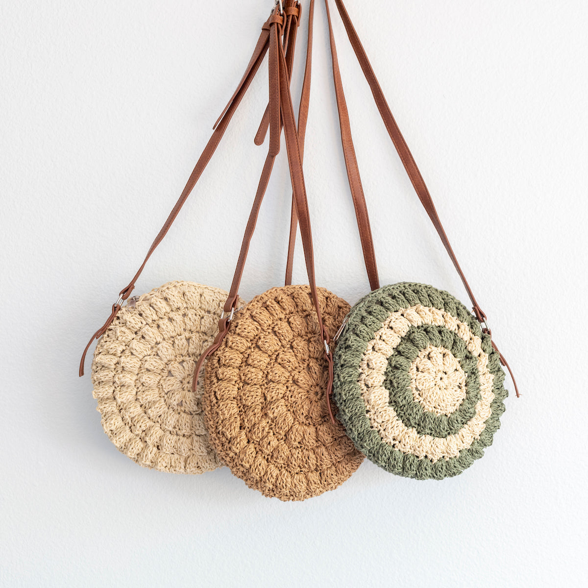 Elena Handbags Straw Woven Round Tote with Leather Strap
