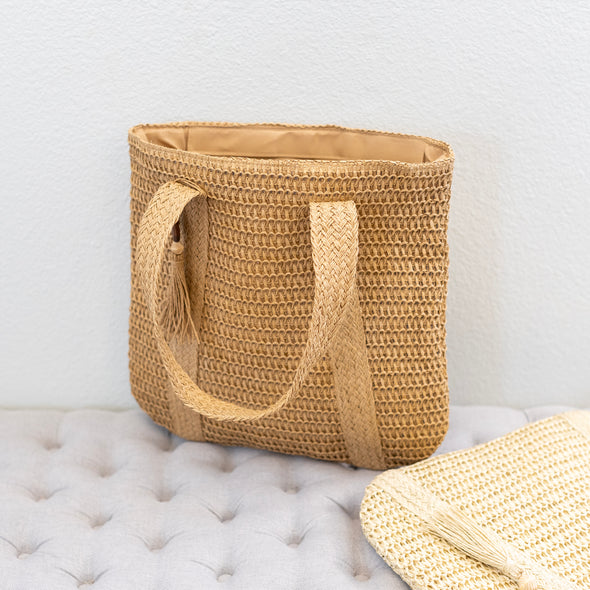 Elena Handbags Large Straw Woven Tote Bag