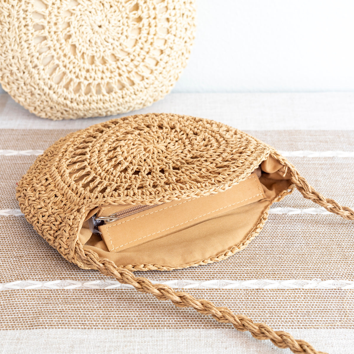 Elena Handbags Boho Straw Woven Round Tote