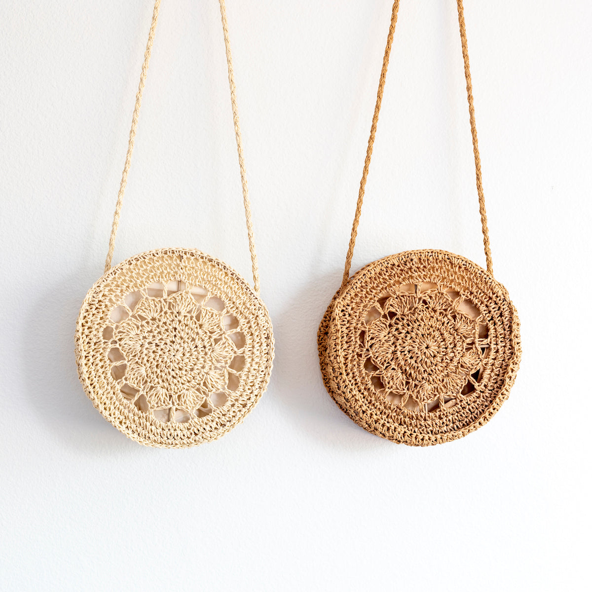 Elena Handbags Boho Straw Round Shoulder Bag