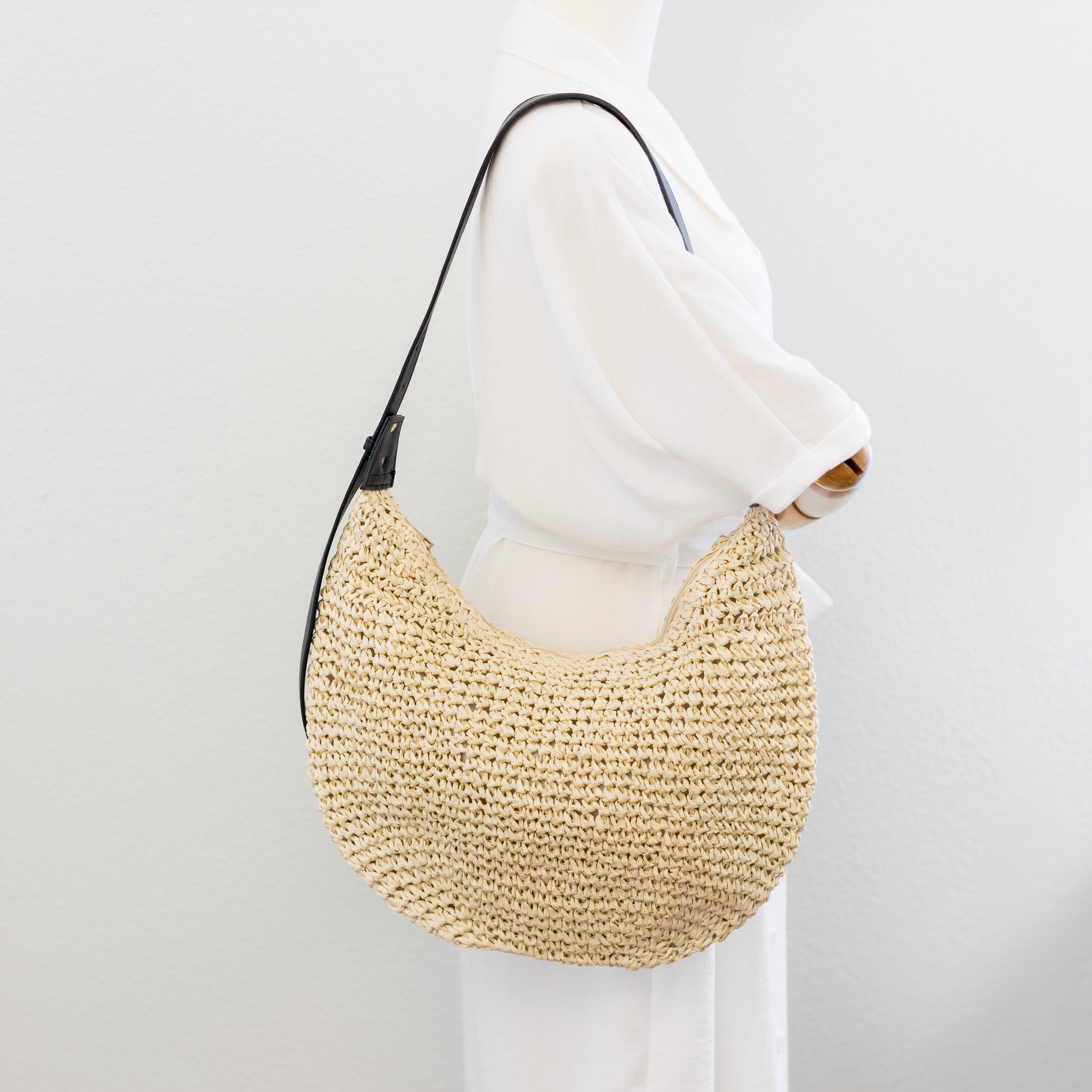 Large Straw Hobo Crossbody Bag