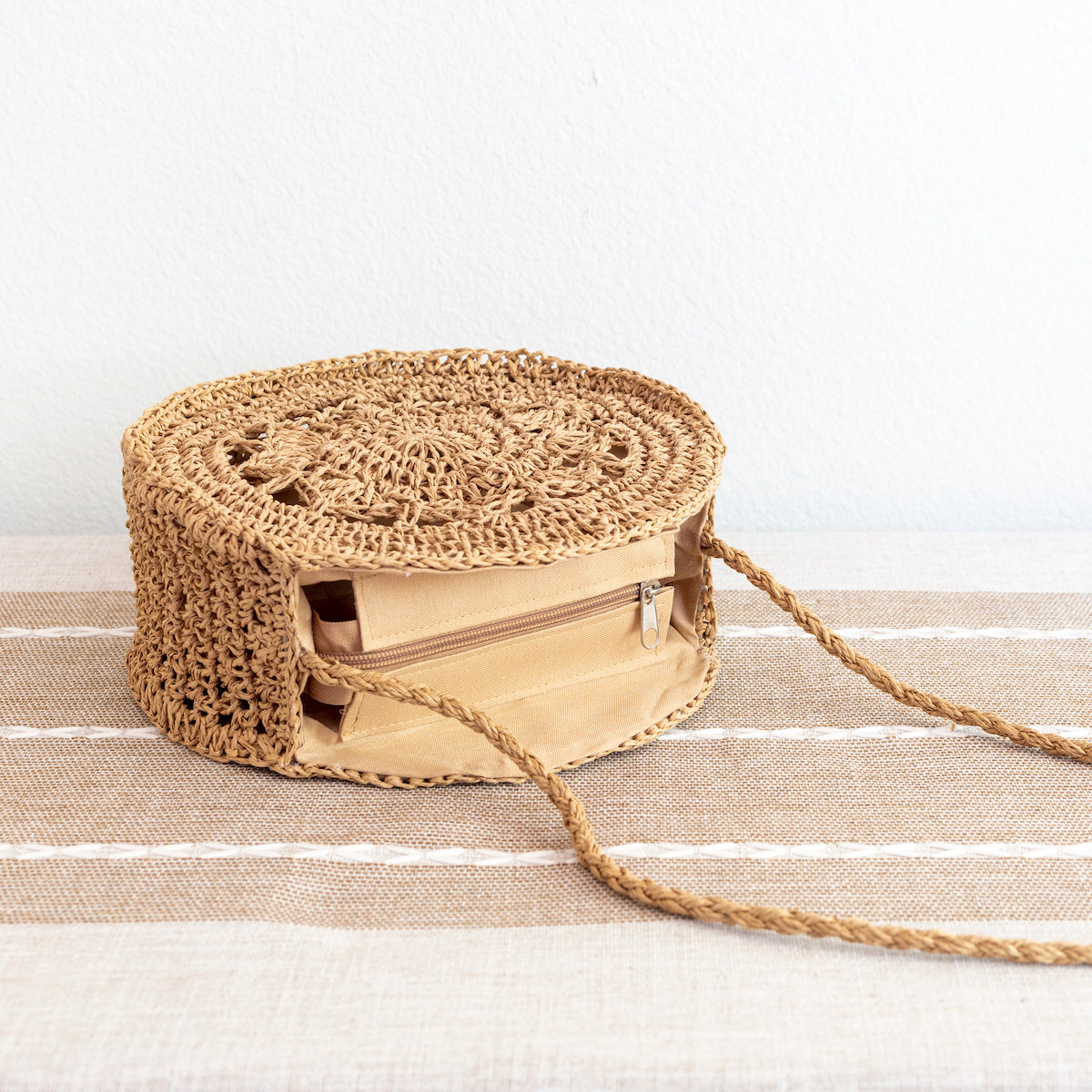 Elena Handbags Boho Straw Round Shoulder Bag