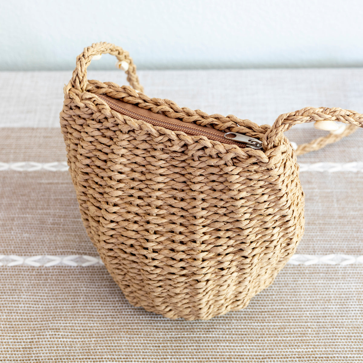 Elena Handbags Straw Shoulder Bag with Sea Shells Strap