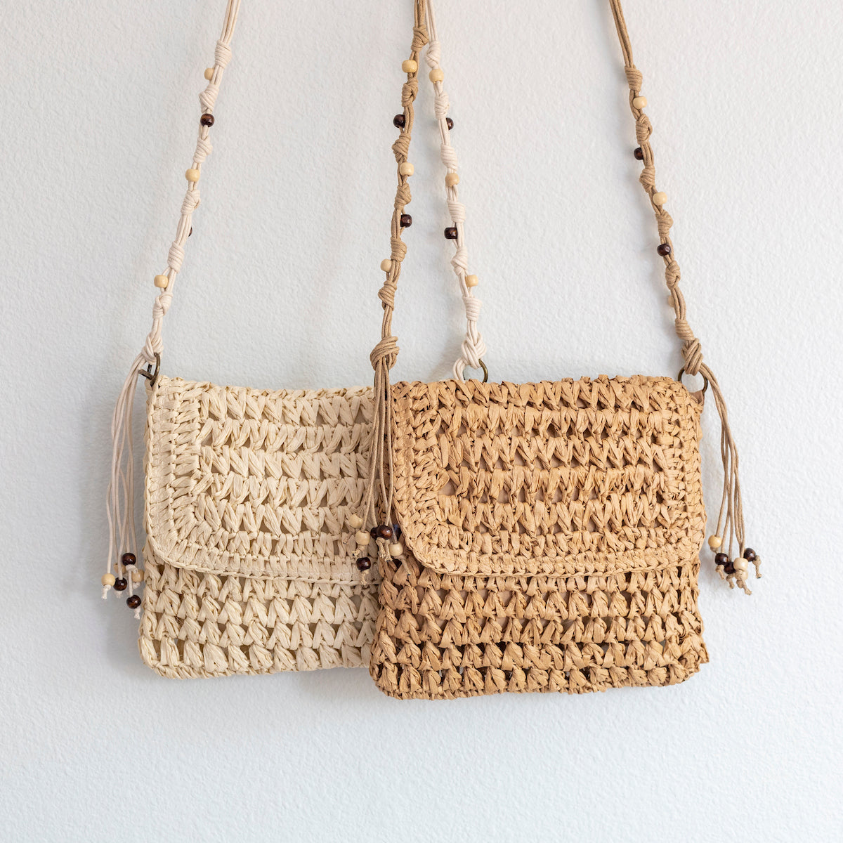 Elena Handbags Boho Straw Square Messenger Purse