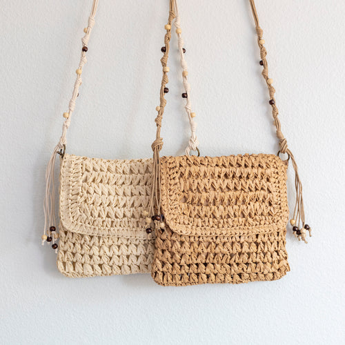 Elena Handbags Boho Straw Square Messenger Purse