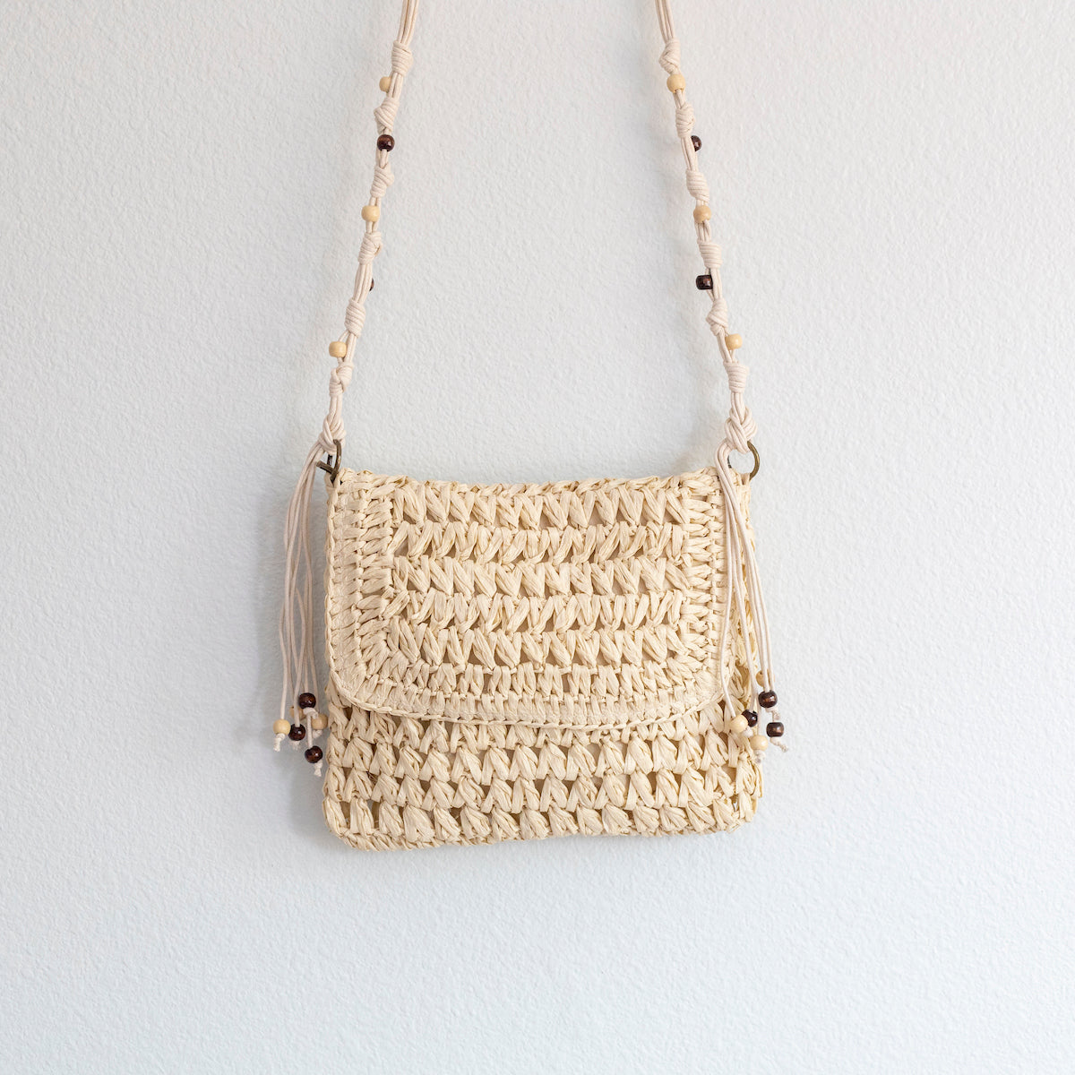 Elena Handbags Boho Straw Square Messenger Purse
