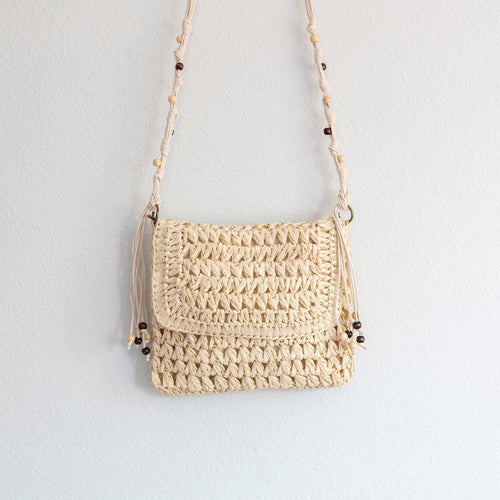 Elena Handbags Boho Straw Square Messenger Purse
