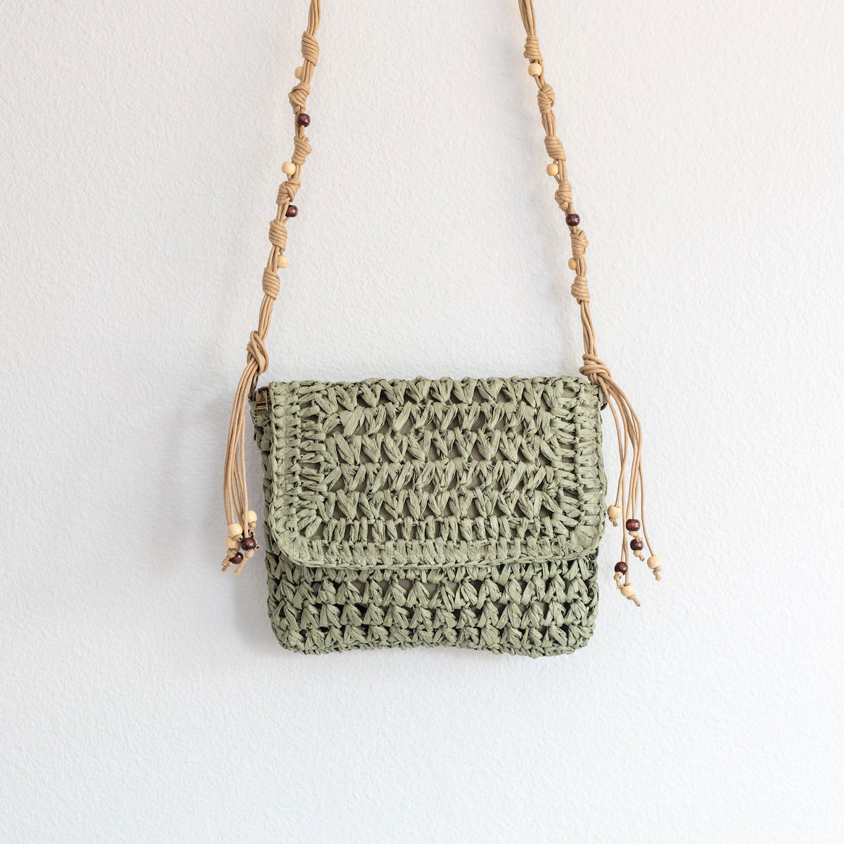 Elena Handbags Boho Straw Square Messenger Purse