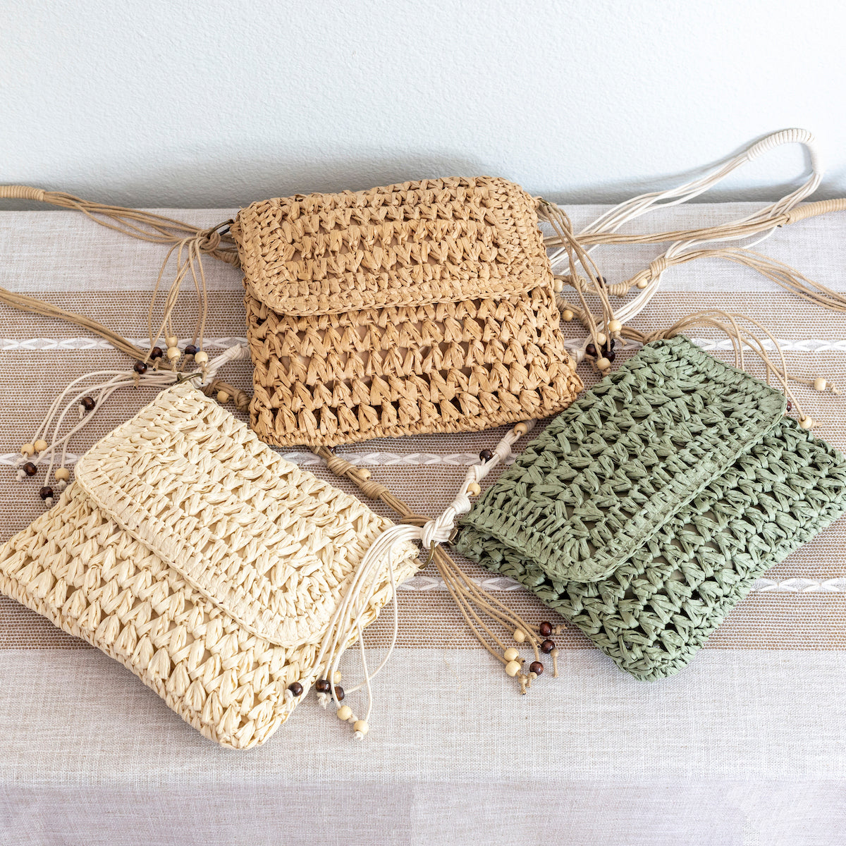 Elena Handbags Boho Straw Square Messenger Purse