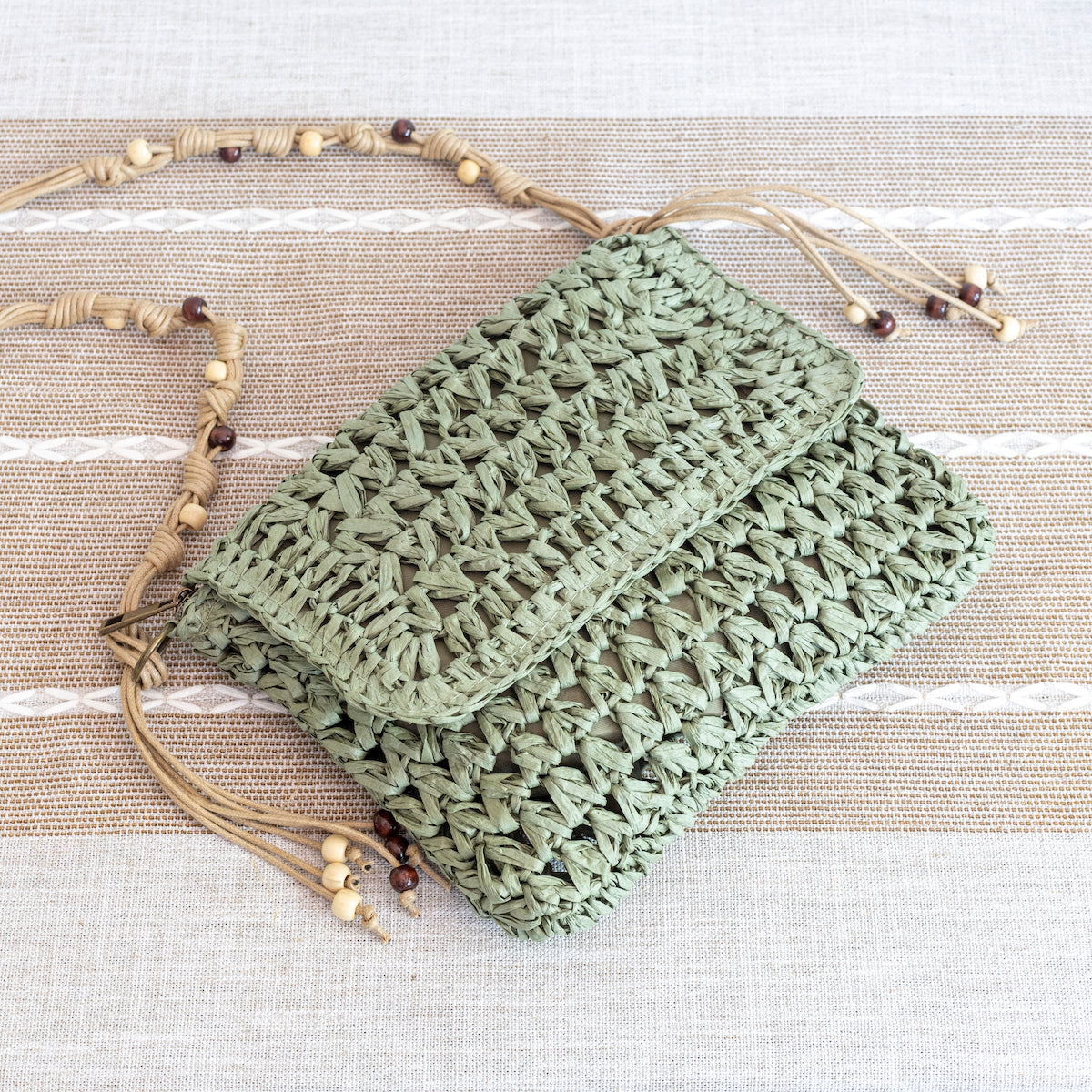 Elena Handbags Boho Straw Square Messenger Purse