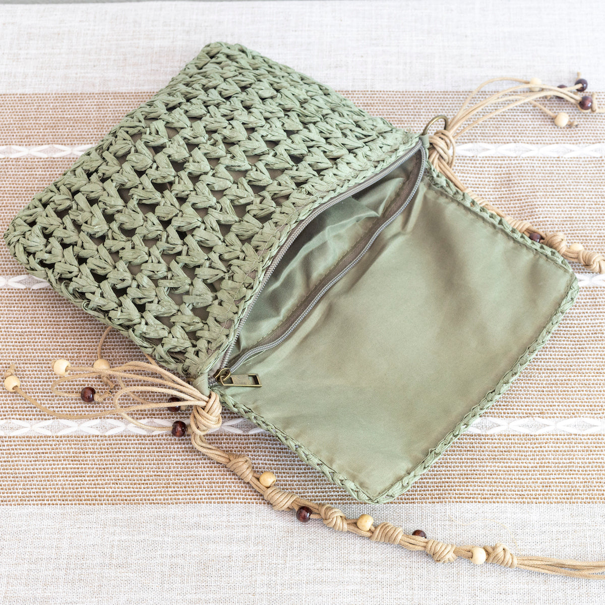 Elena Handbags Boho Straw Square Messenger Purse
