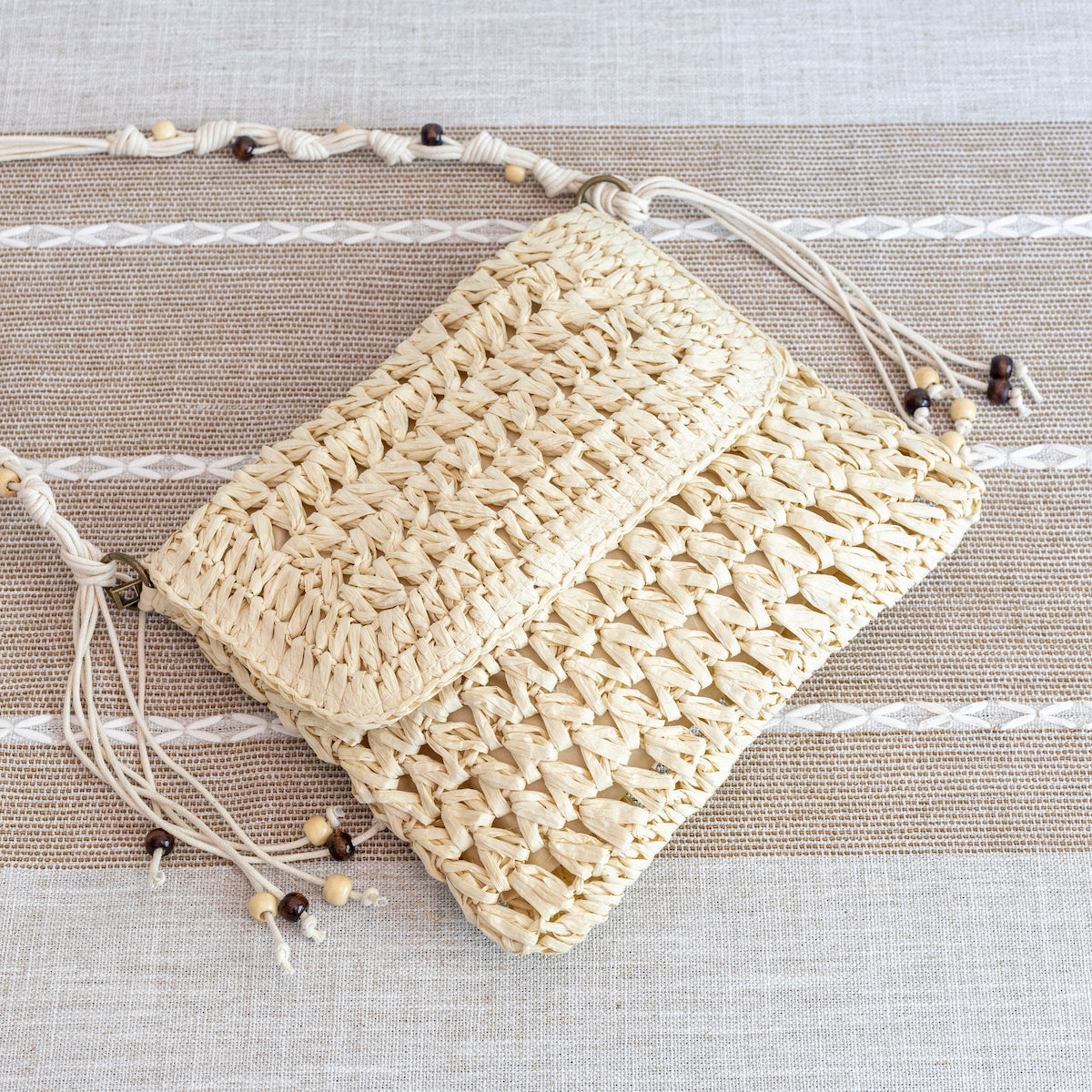 Elena Handbags Boho Straw Square Messenger Purse