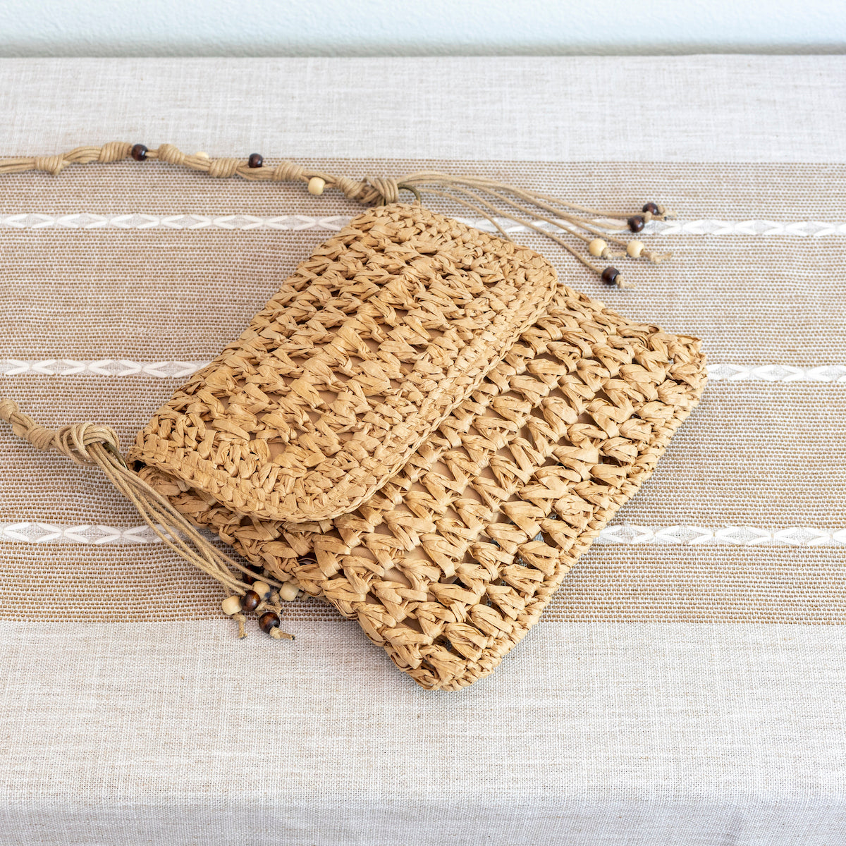Elena Handbags Boho Straw Square Messenger Purse