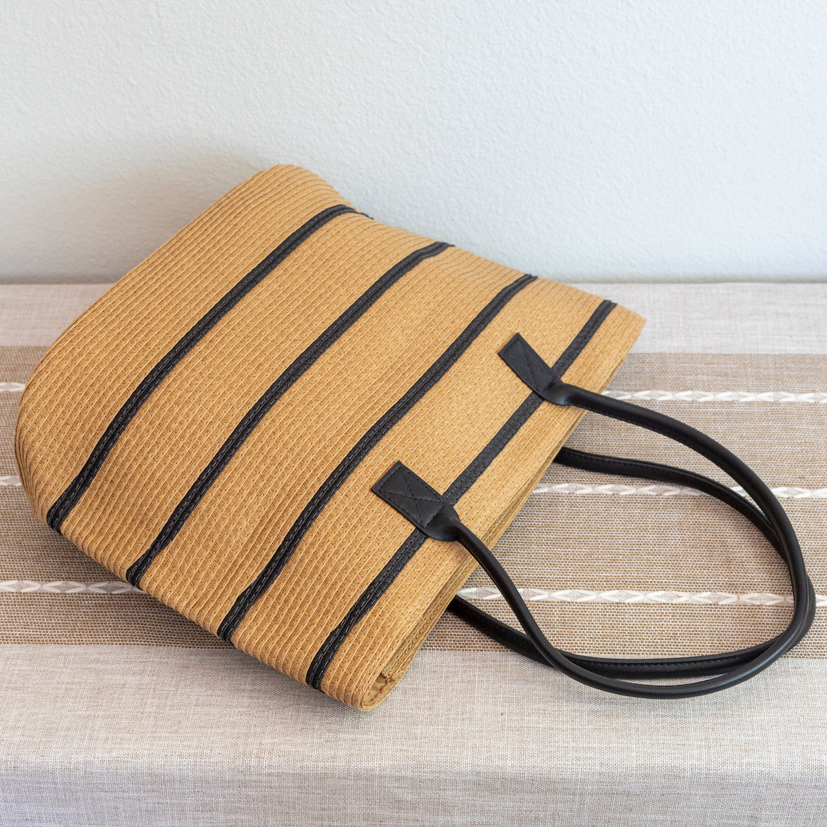 Elena Handbags Striped Straw Woven Summer Tote
