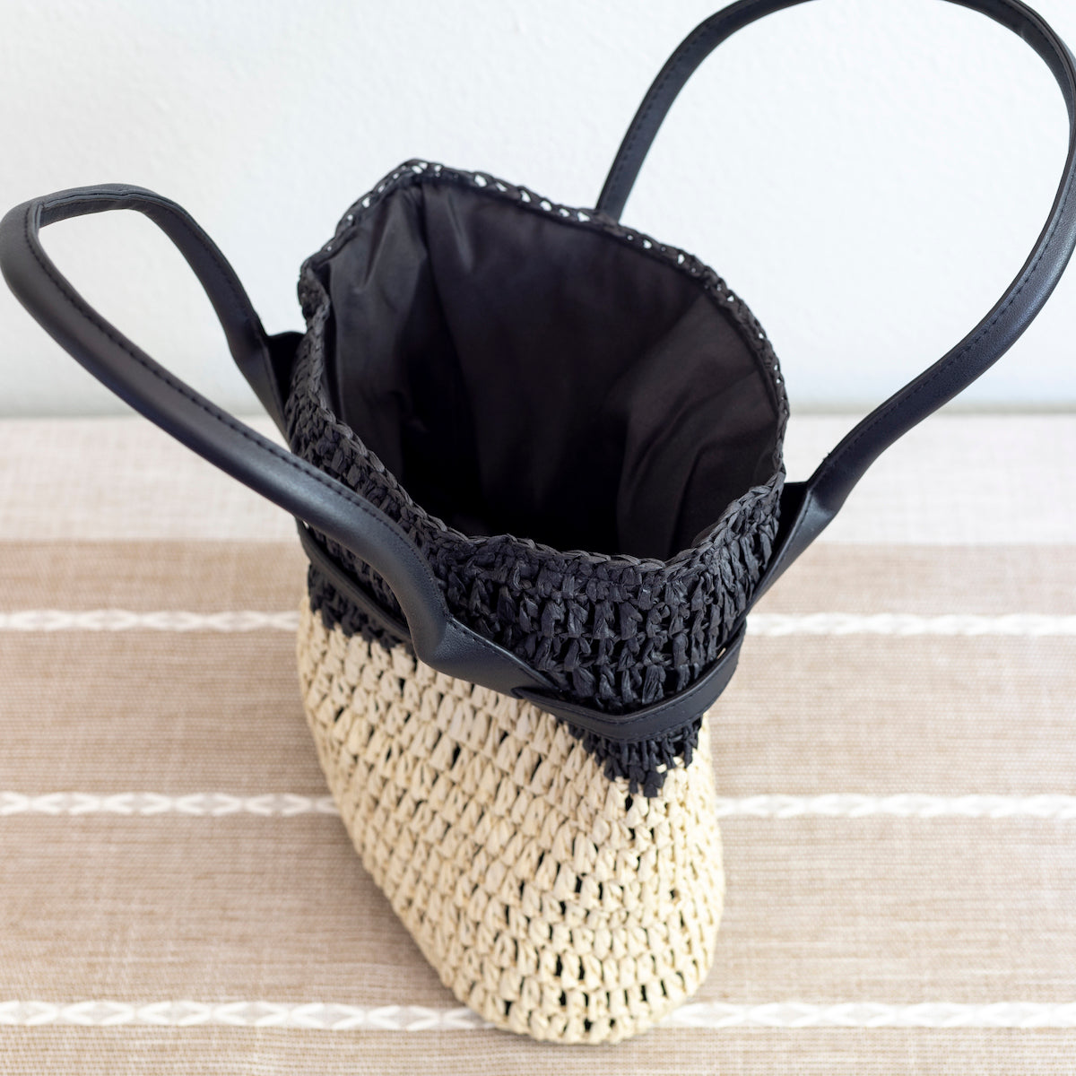 Elena Handbags Straw Top Handle Shoulder Bag with Leather Accent