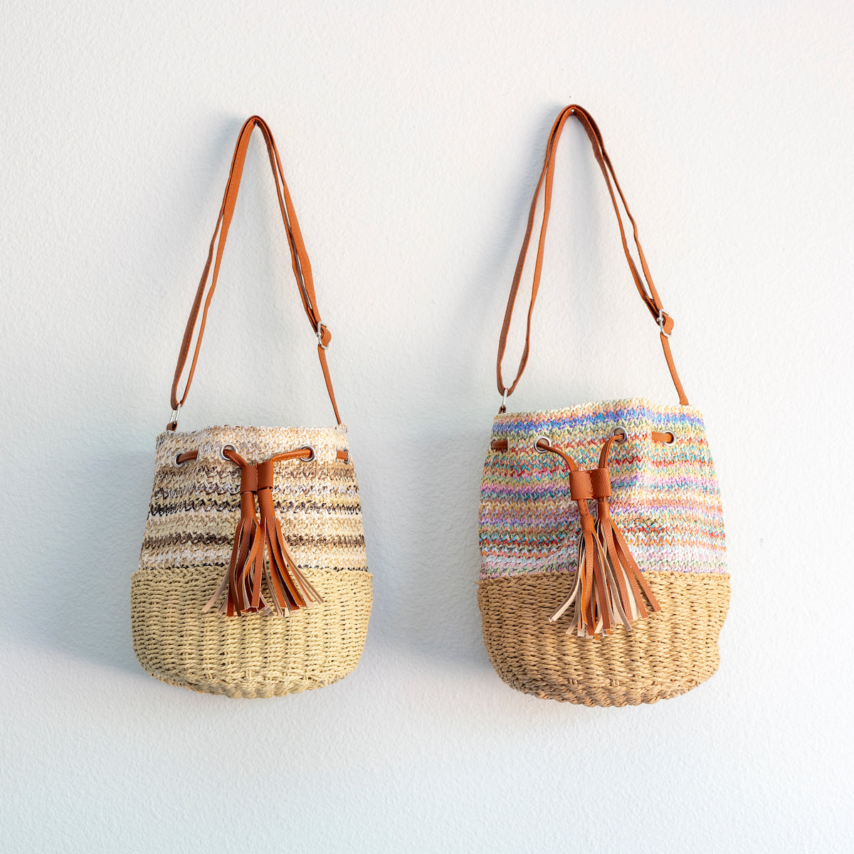 Elena Handbags Retro Fashion Straw Bucket Shoulder Bag