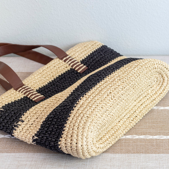 Elena Handbags Striped Large Straw Summer Tote Fashion Handbag with Wide Straps
