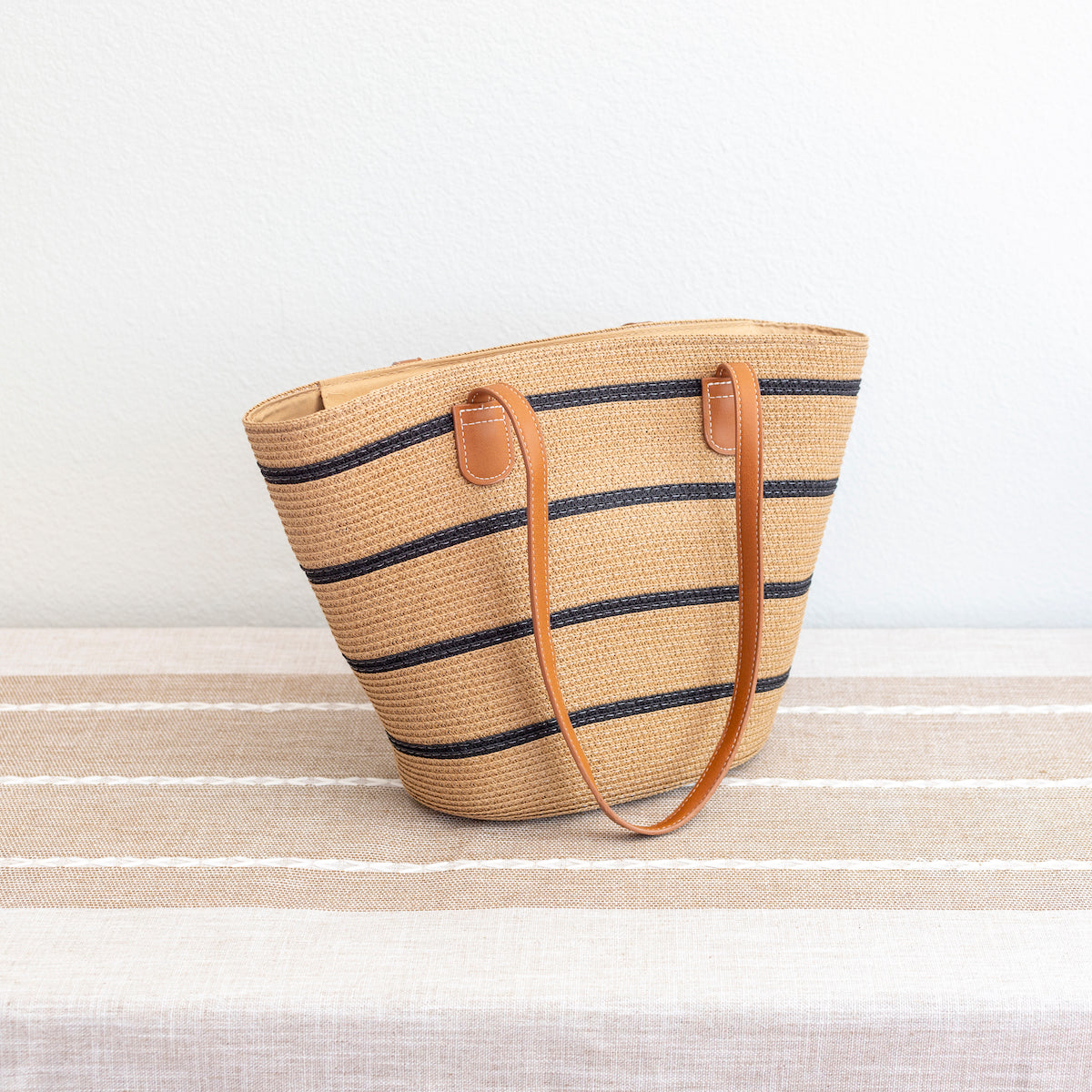 Elena Handbags Straw Summer Tote Beach Bag with Stripes
