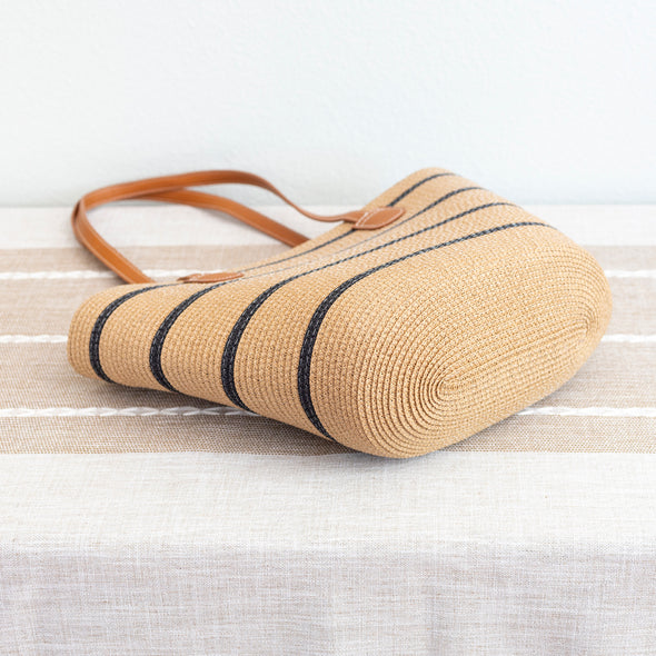Elena Handbags Straw Summer Tote Beach Bag with Stripes