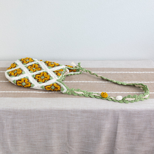 Elena Handbags Handmade Crochet Floral Patch Knit Shoulder Bag