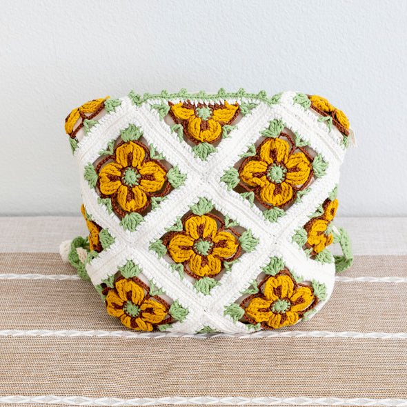 Elena Handbags Handmade Crochet Floral Patch Knit Shoulder Bag