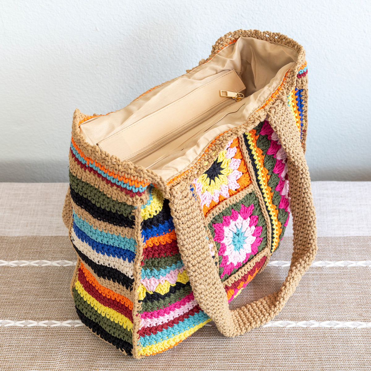 Handmade Crochet Granny Square Patchwork Shoulder Bag