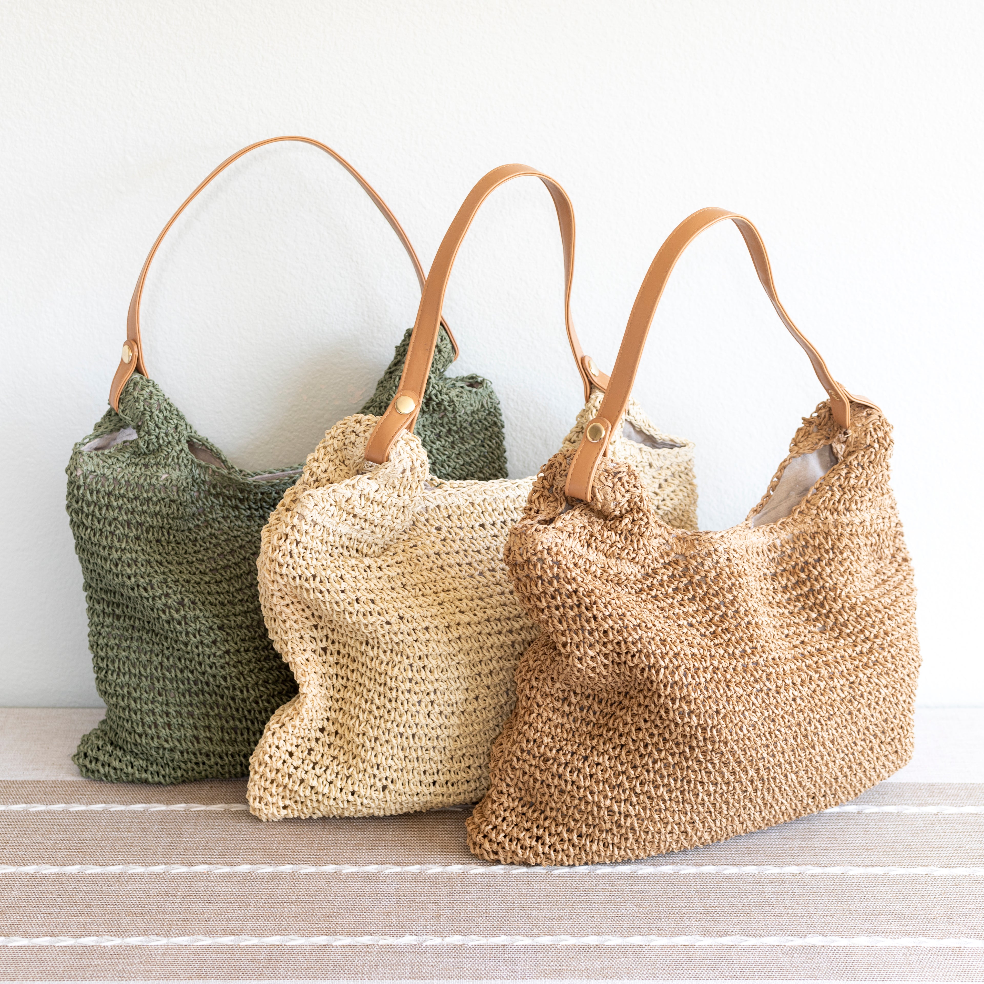 Straw Woven Tote with Leather Straps