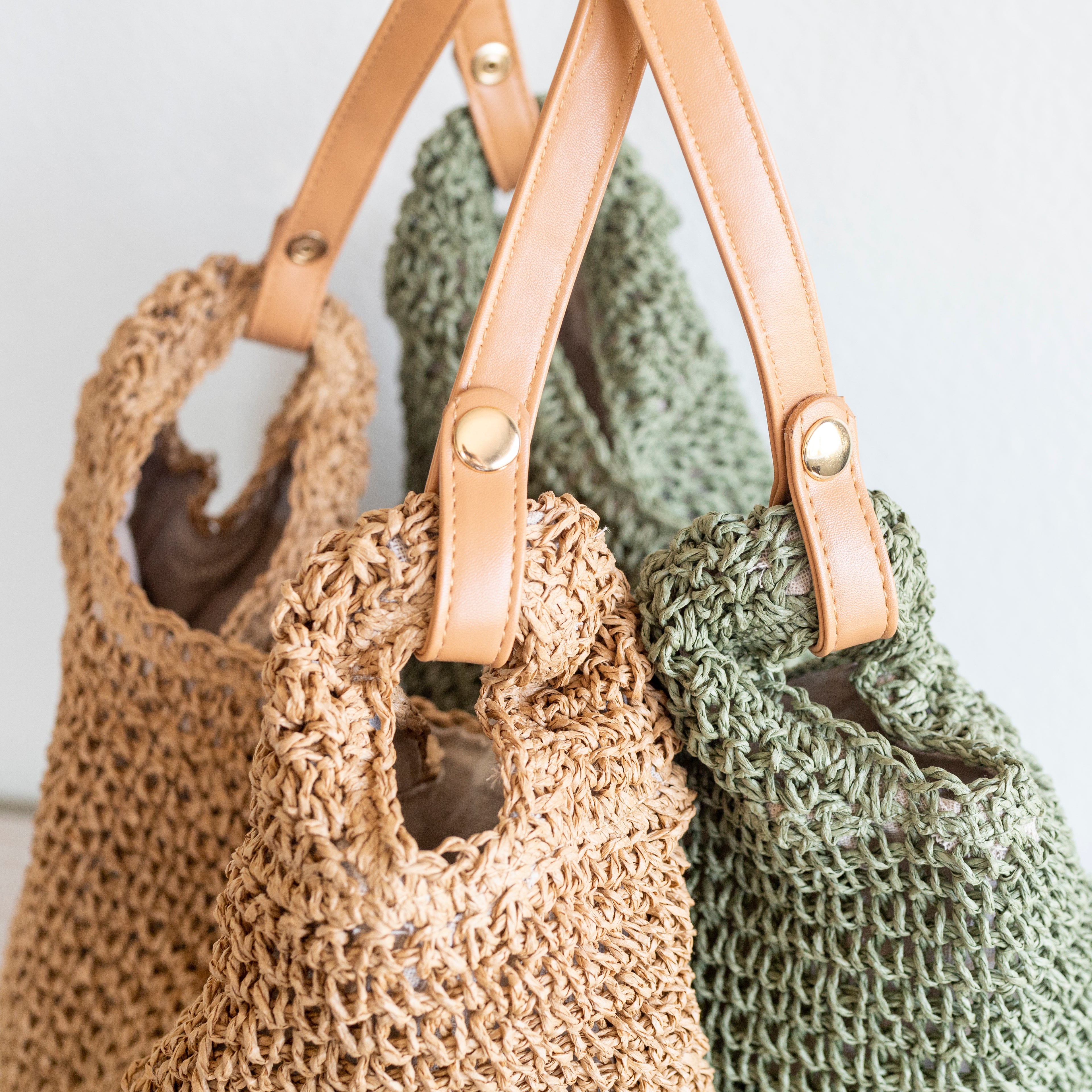Straw Woven Tote with Leather Straps