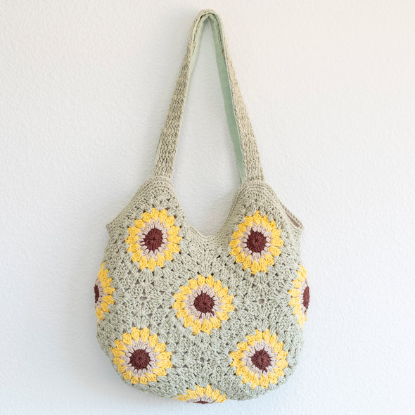 Elena Handbags Handmade Crochet Sunflower Granny Square Tote