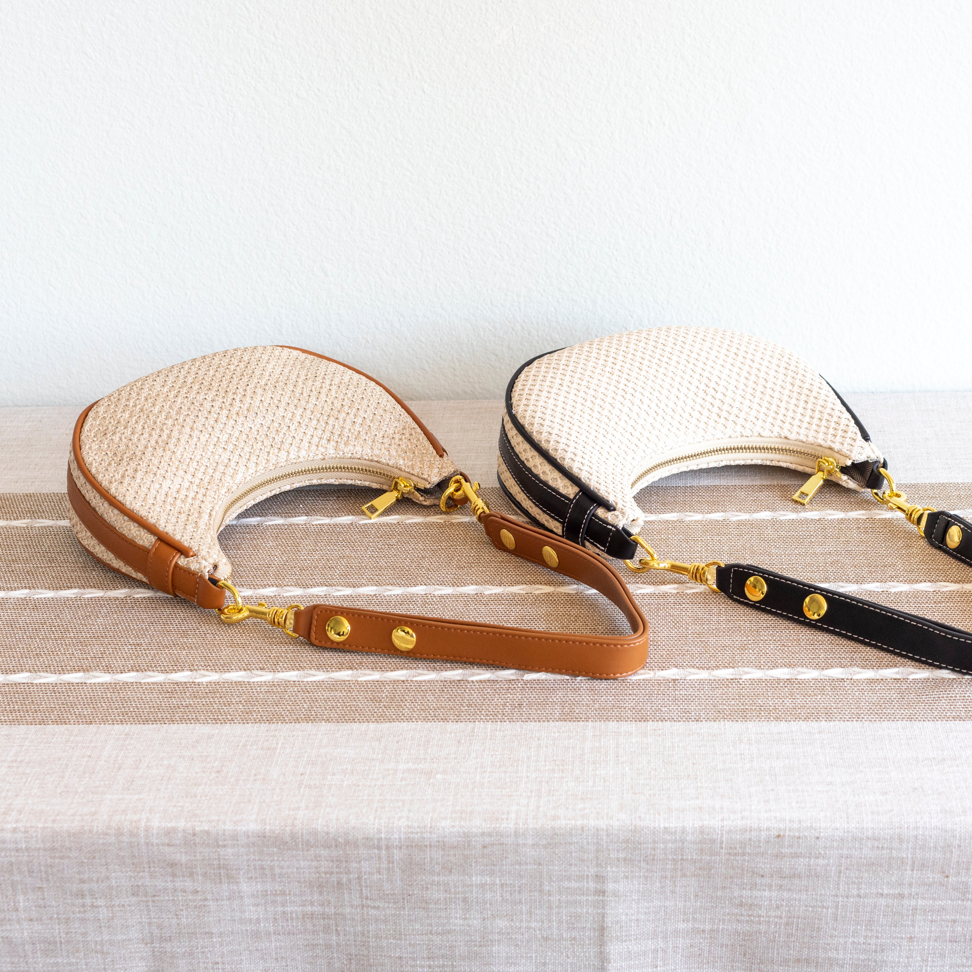 Straw Half Moon Summer Purse