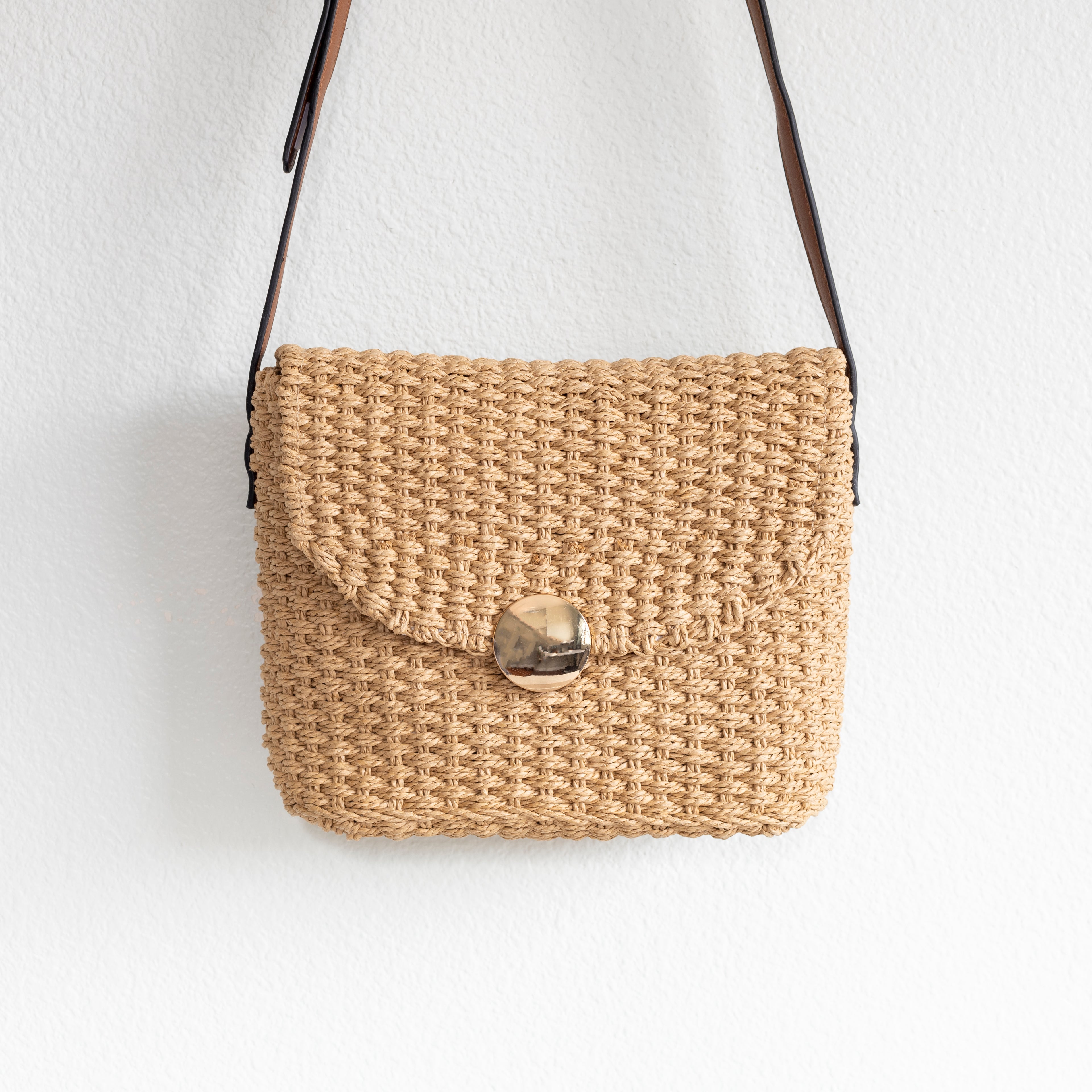 Straw Woven Messenger Bag with Flap