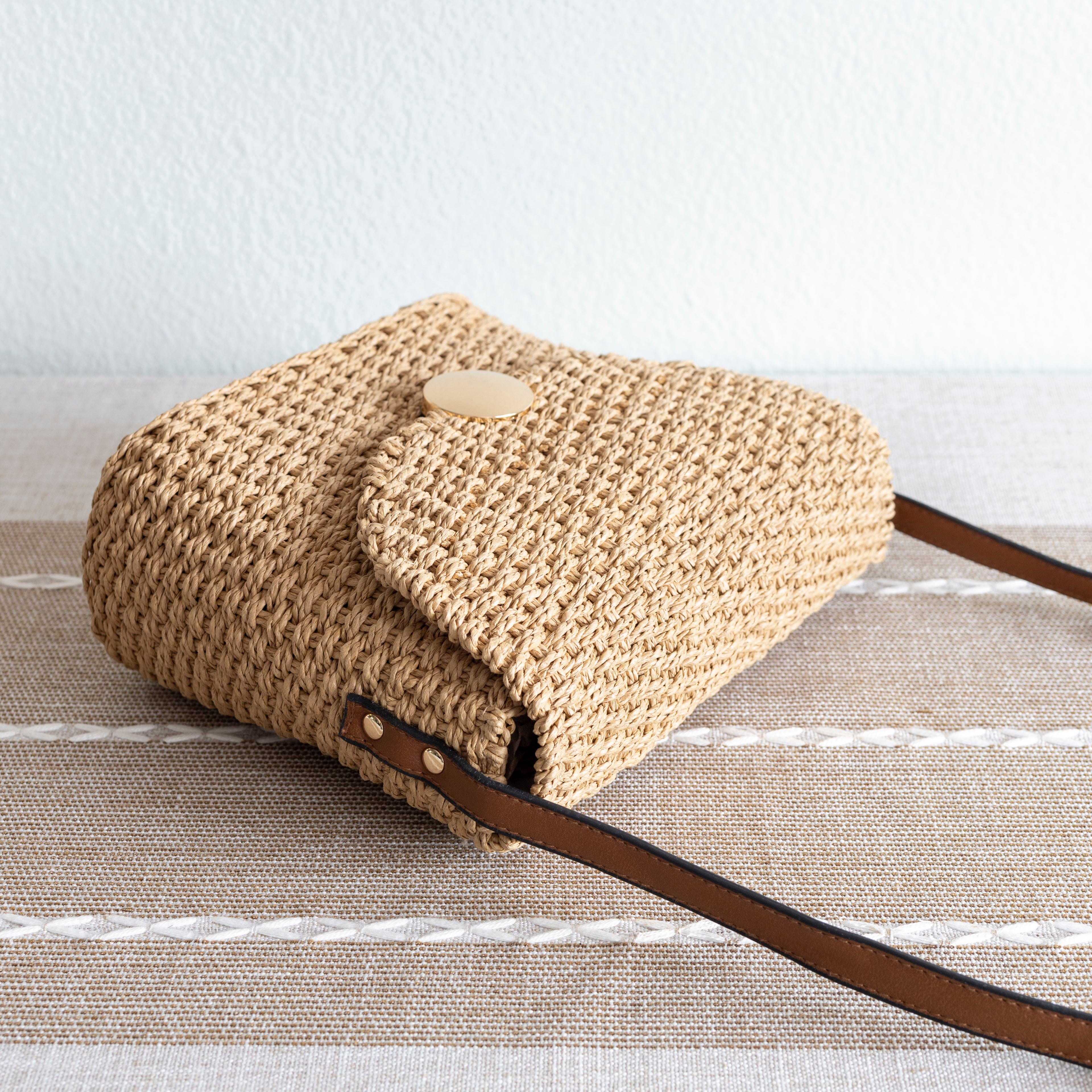 Straw Woven Messenger Bag with Flap