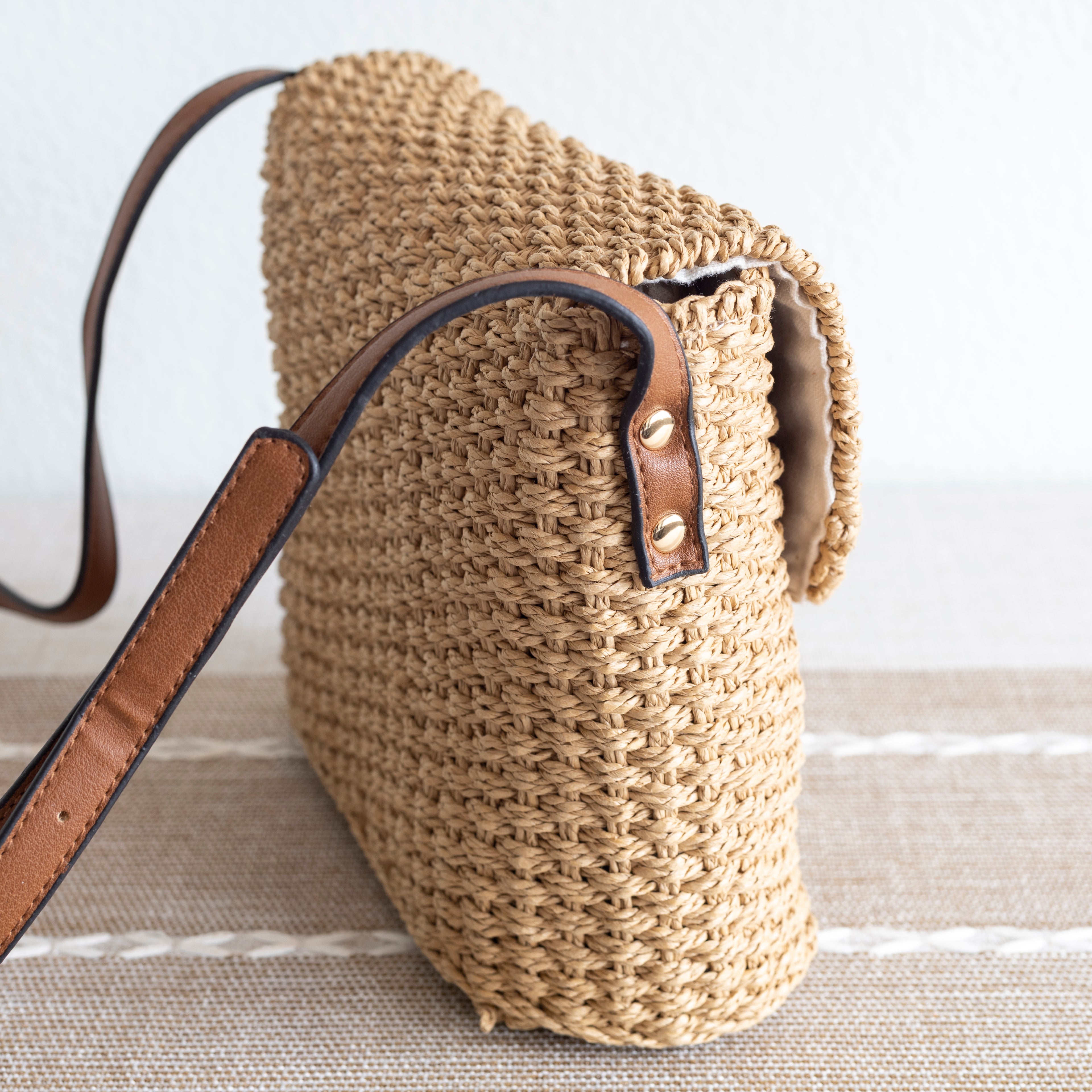 Straw Woven Messenger Bag with Flap