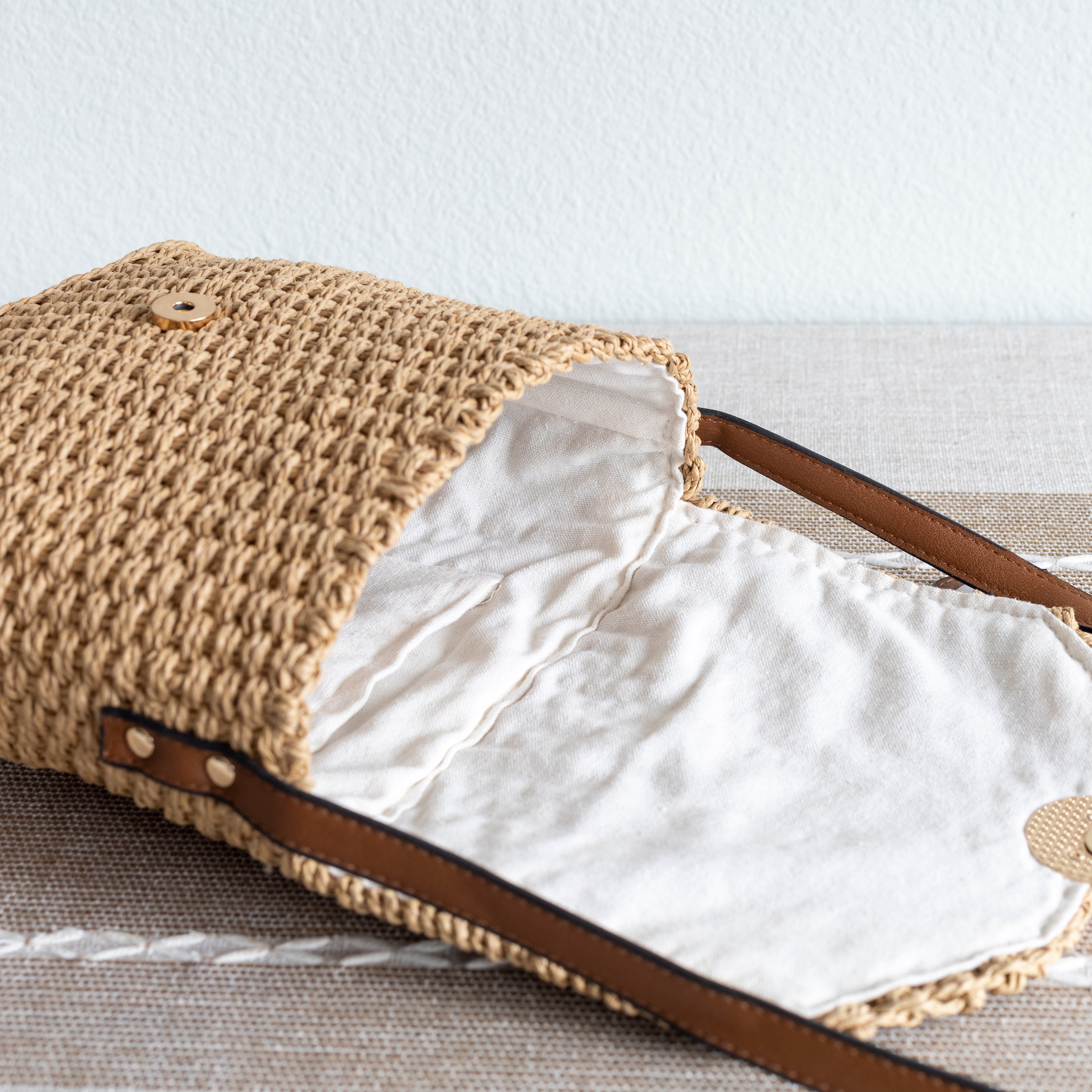 Straw Woven Messenger Bag with Flap