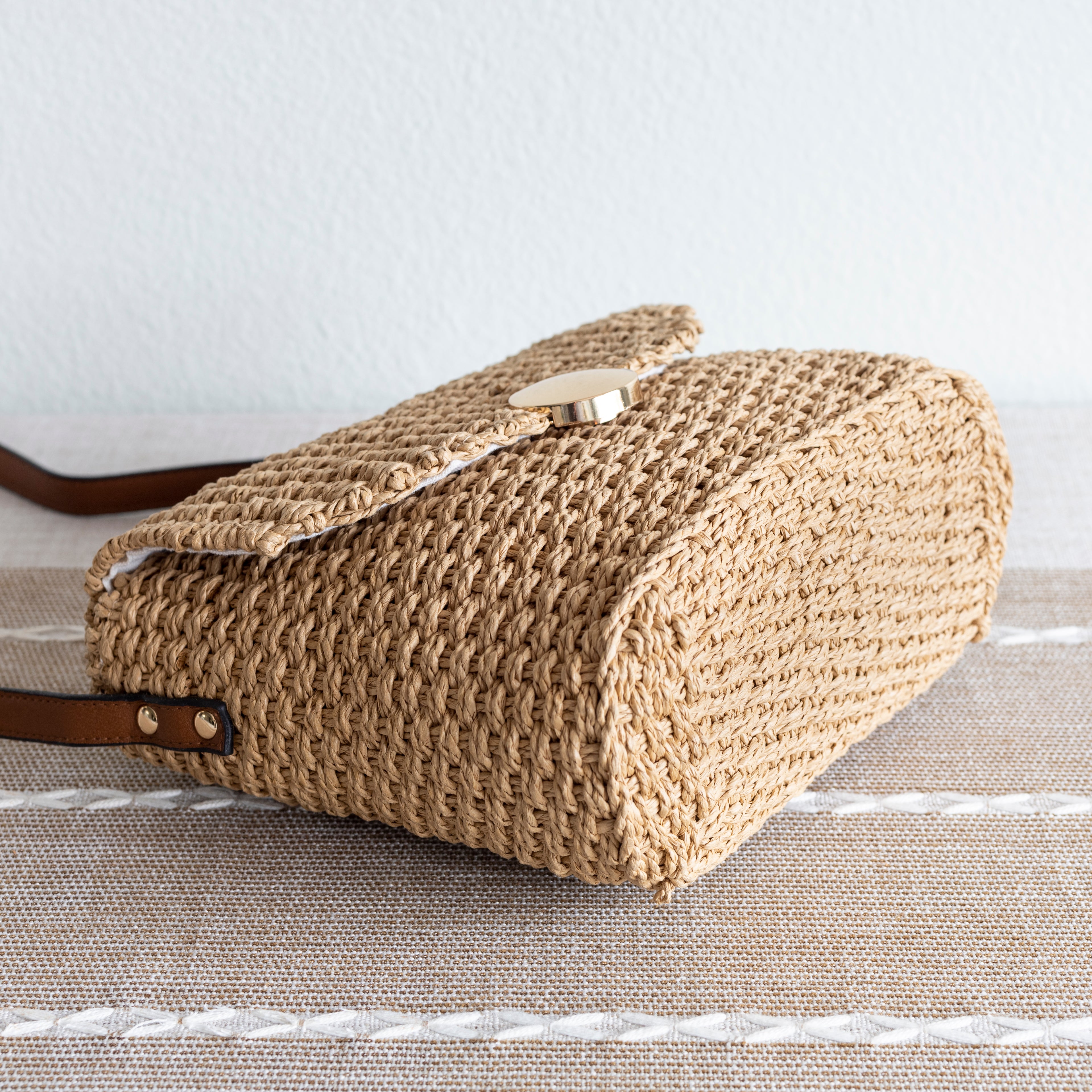 Straw Woven Messenger Bag with Flap
