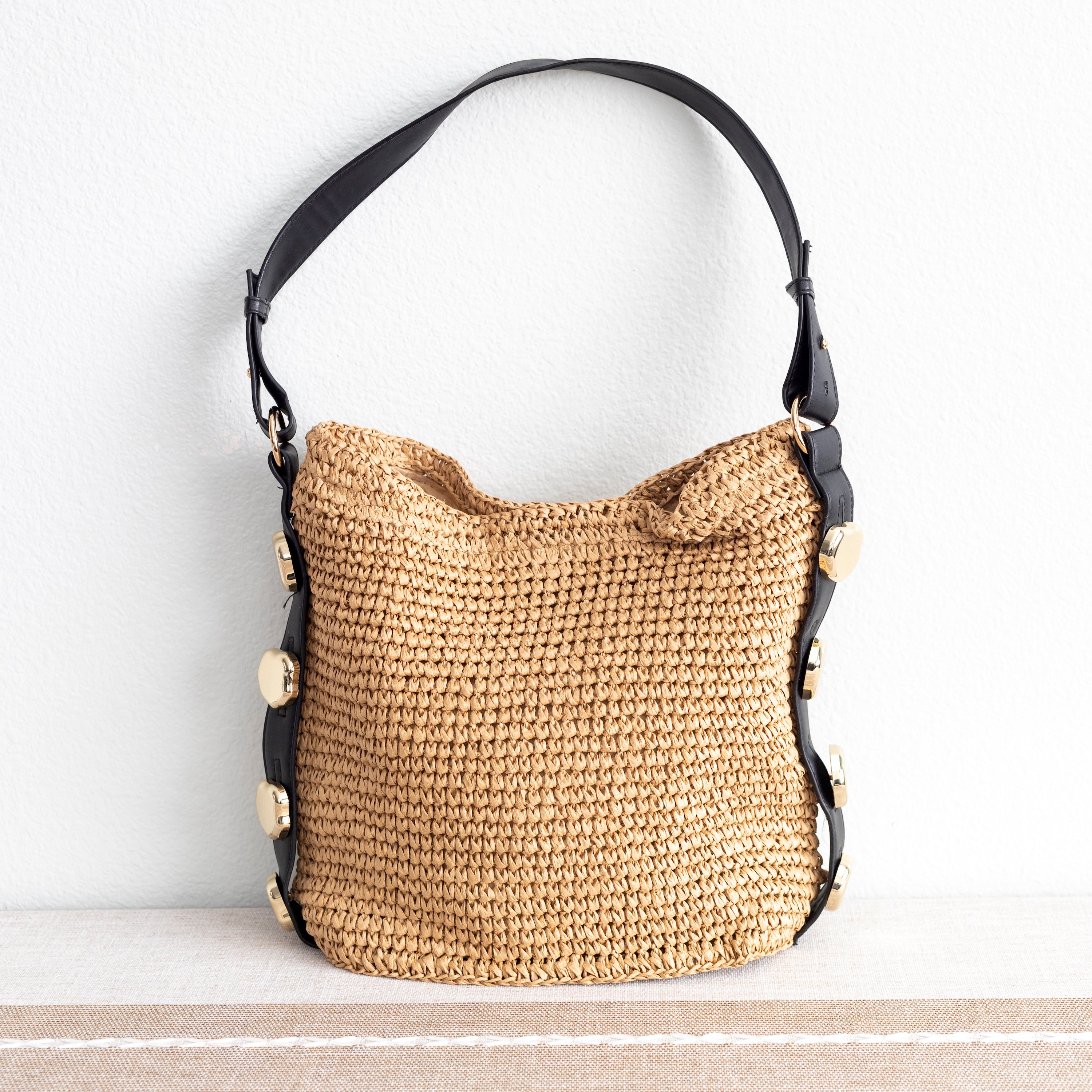Straw Woven Tote with Leather Straps