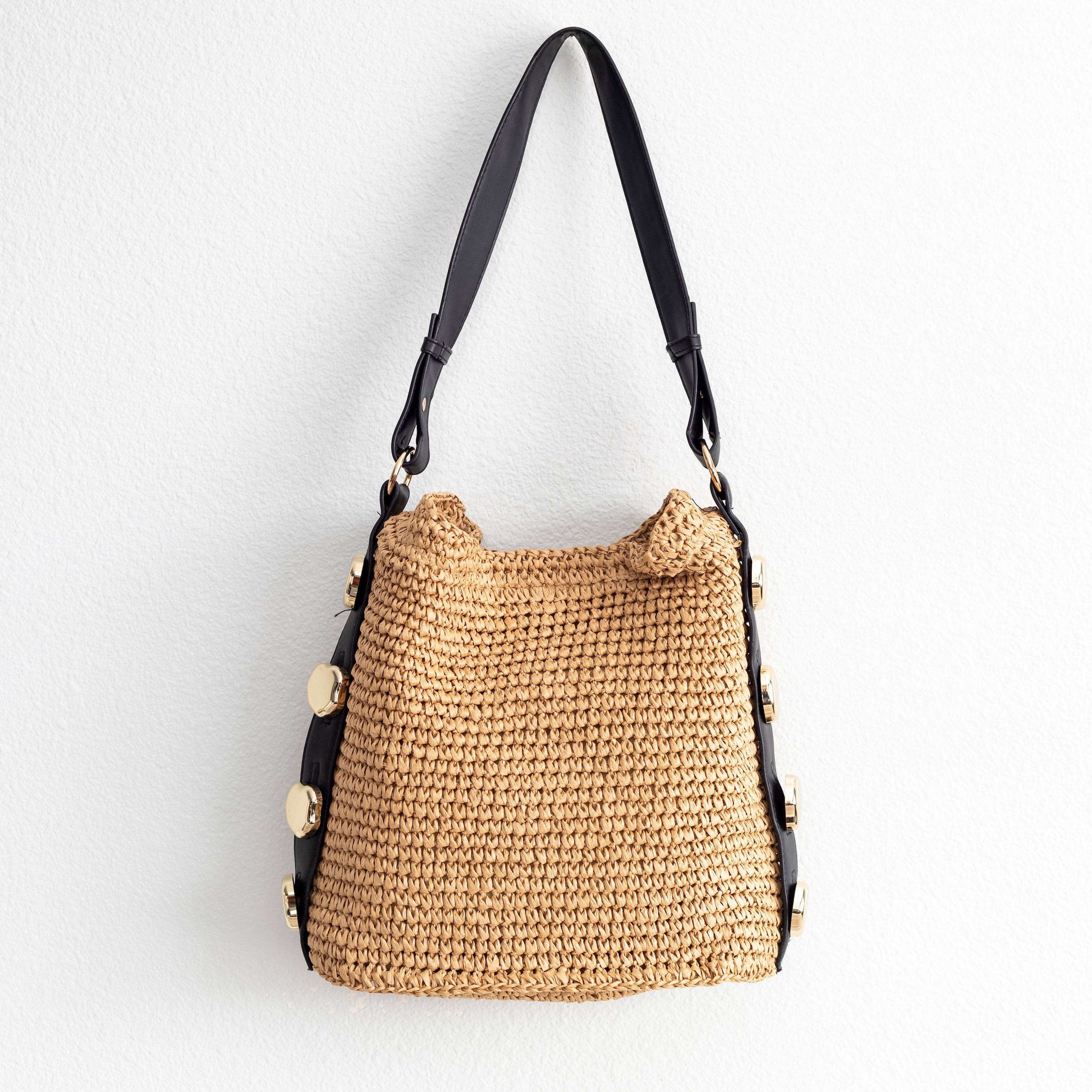 Straw Woven Tote with Leather Straps