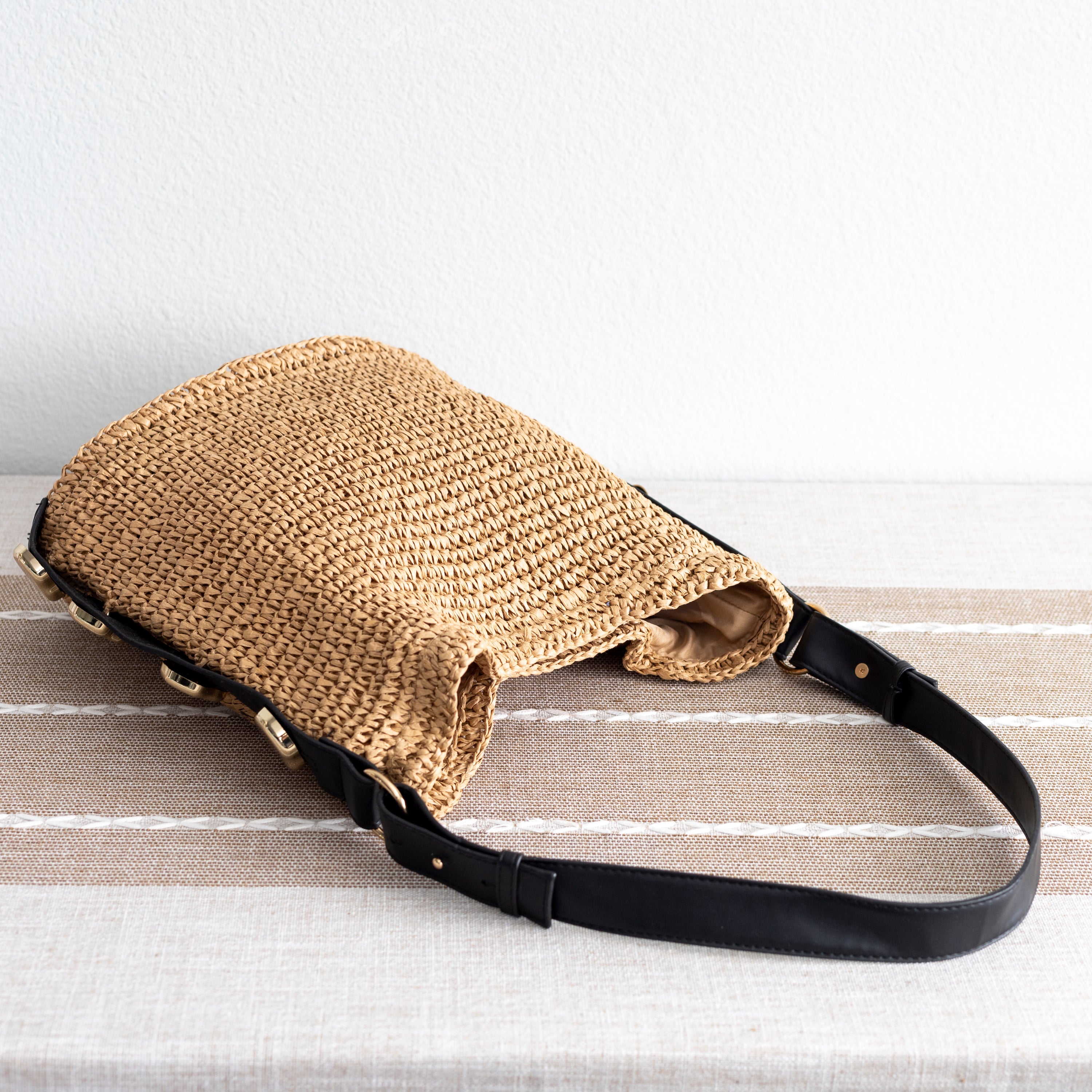 Straw Woven Tote with Leather Straps