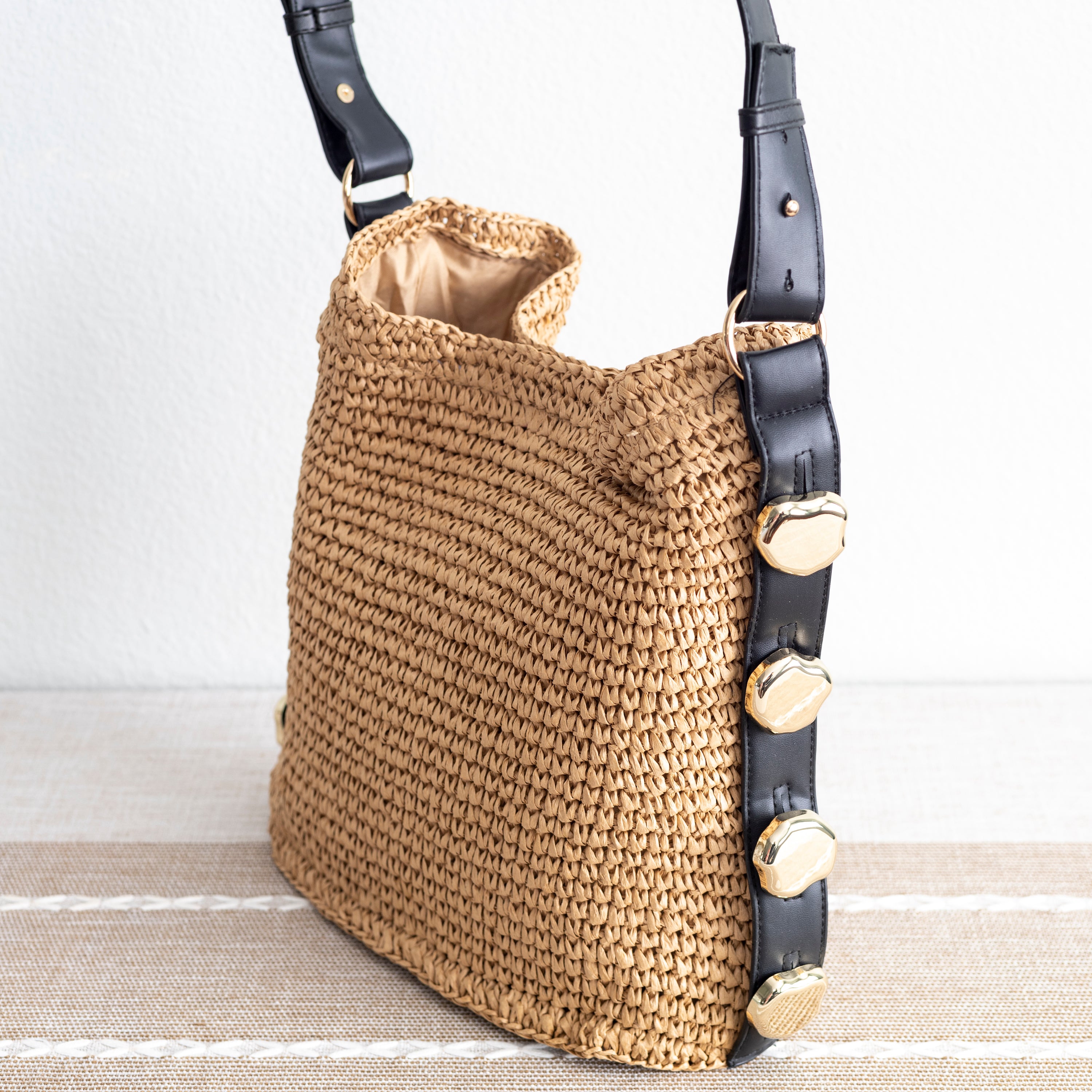 Straw Woven Tote with Leather Straps