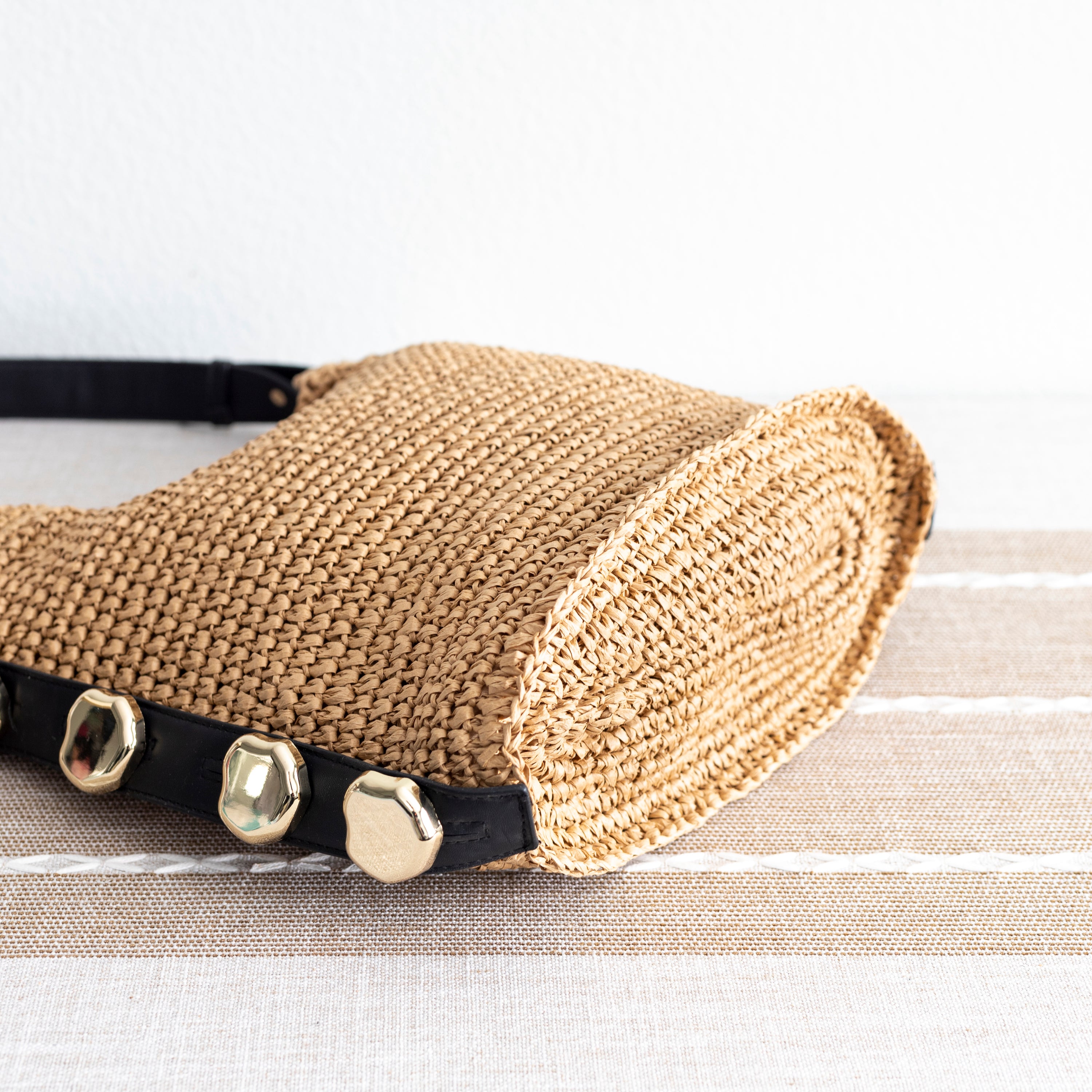 Straw Woven Tote with Leather Straps