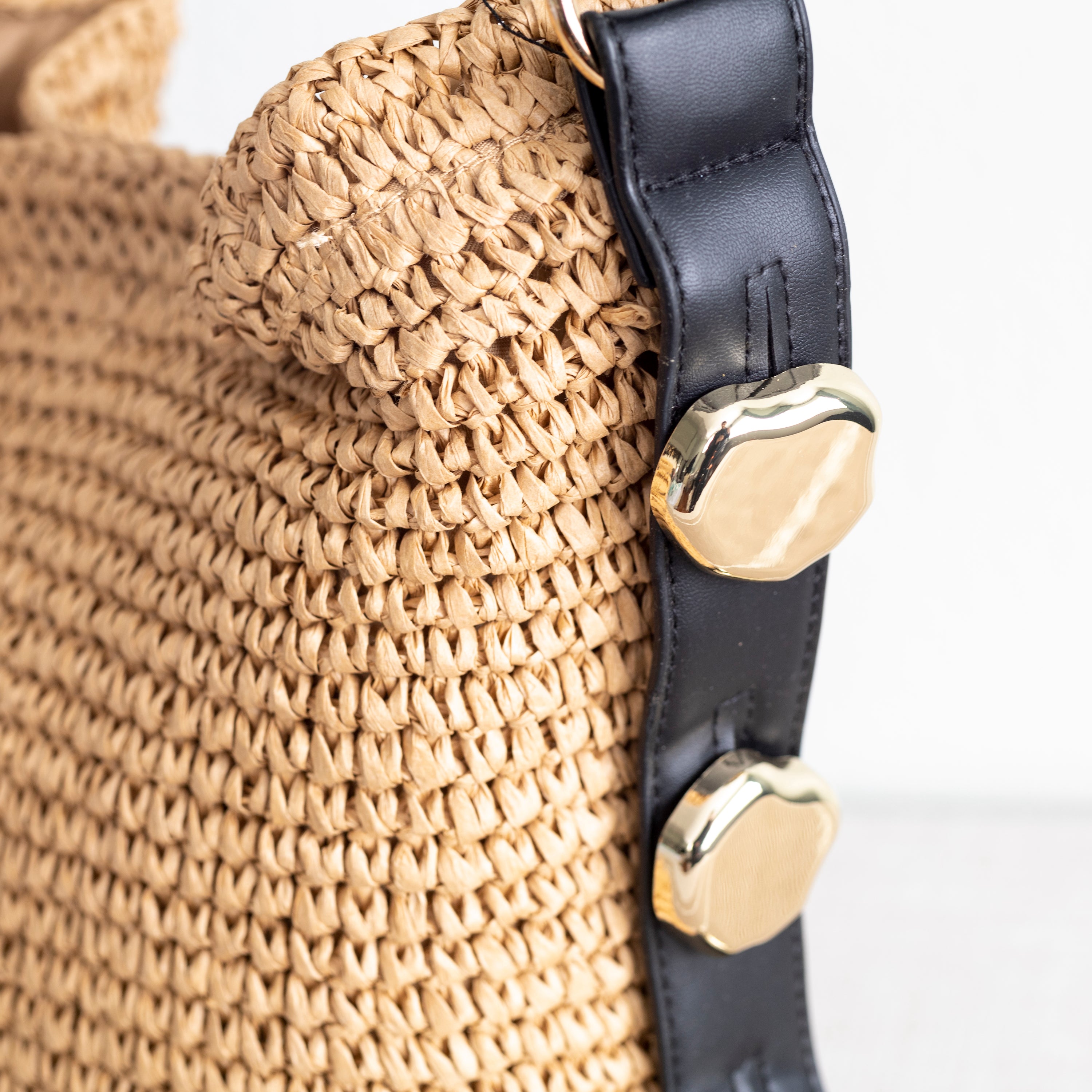 Straw Woven Tote with Leather Straps