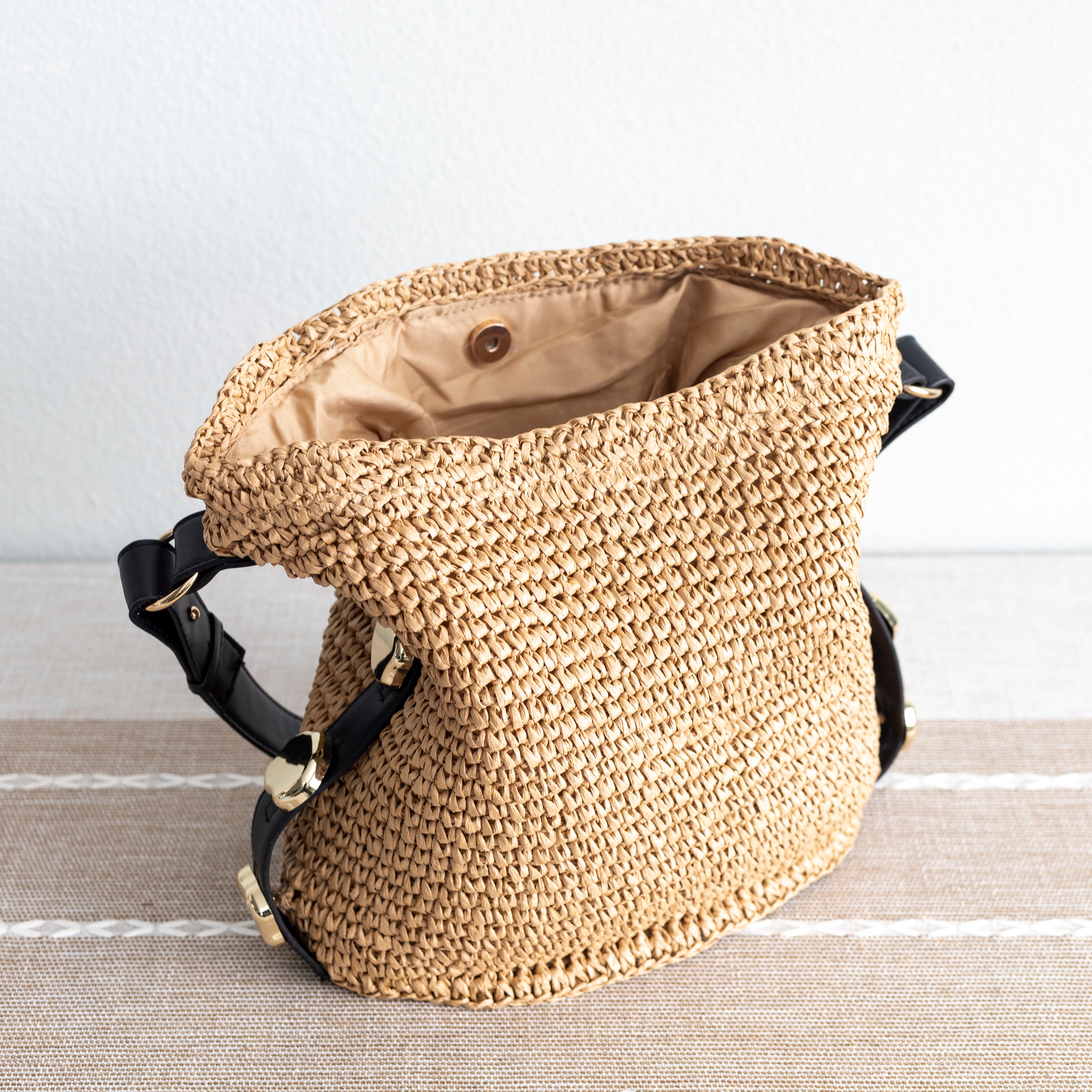 Straw Woven Tote with Leather Straps
