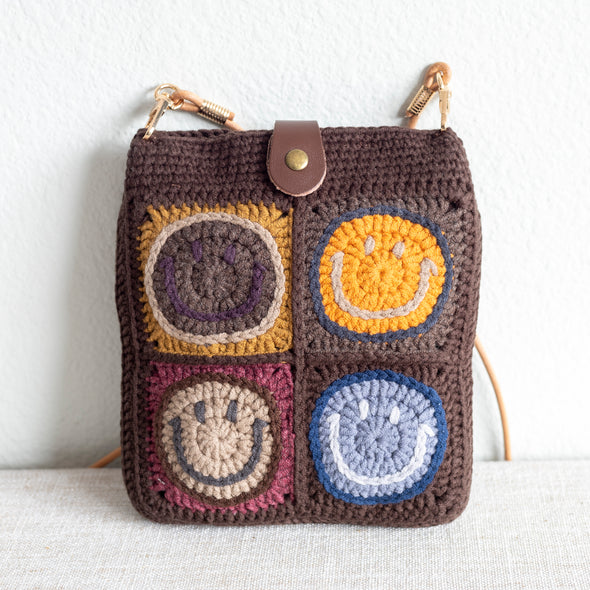 Elena Handbags Crochet Smiley Face Shoulder Bag